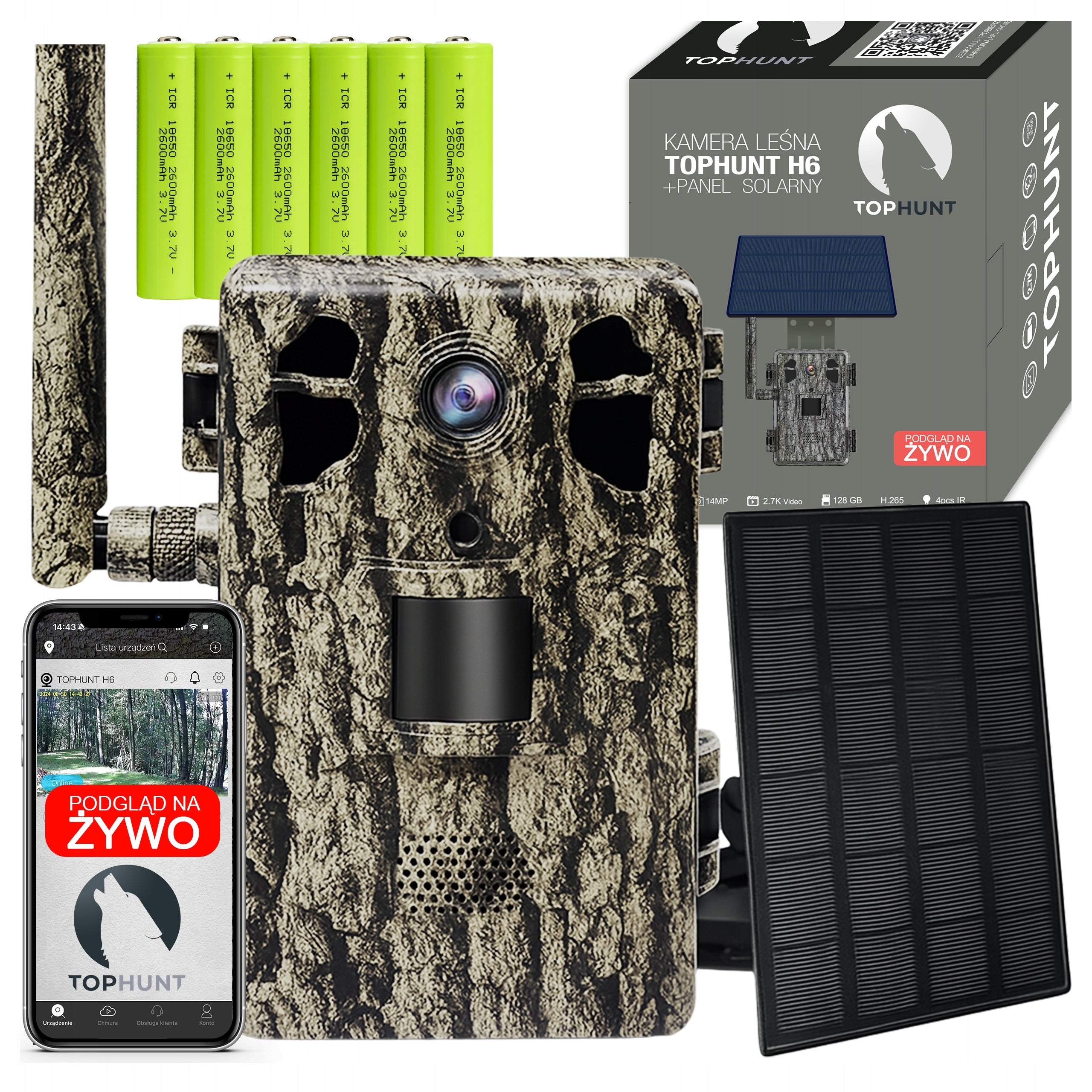 Forest Camera Trail Camera Solar TOPHUNT 2.7K 4G LTE SOLAR PREVIEW + 6x AKU