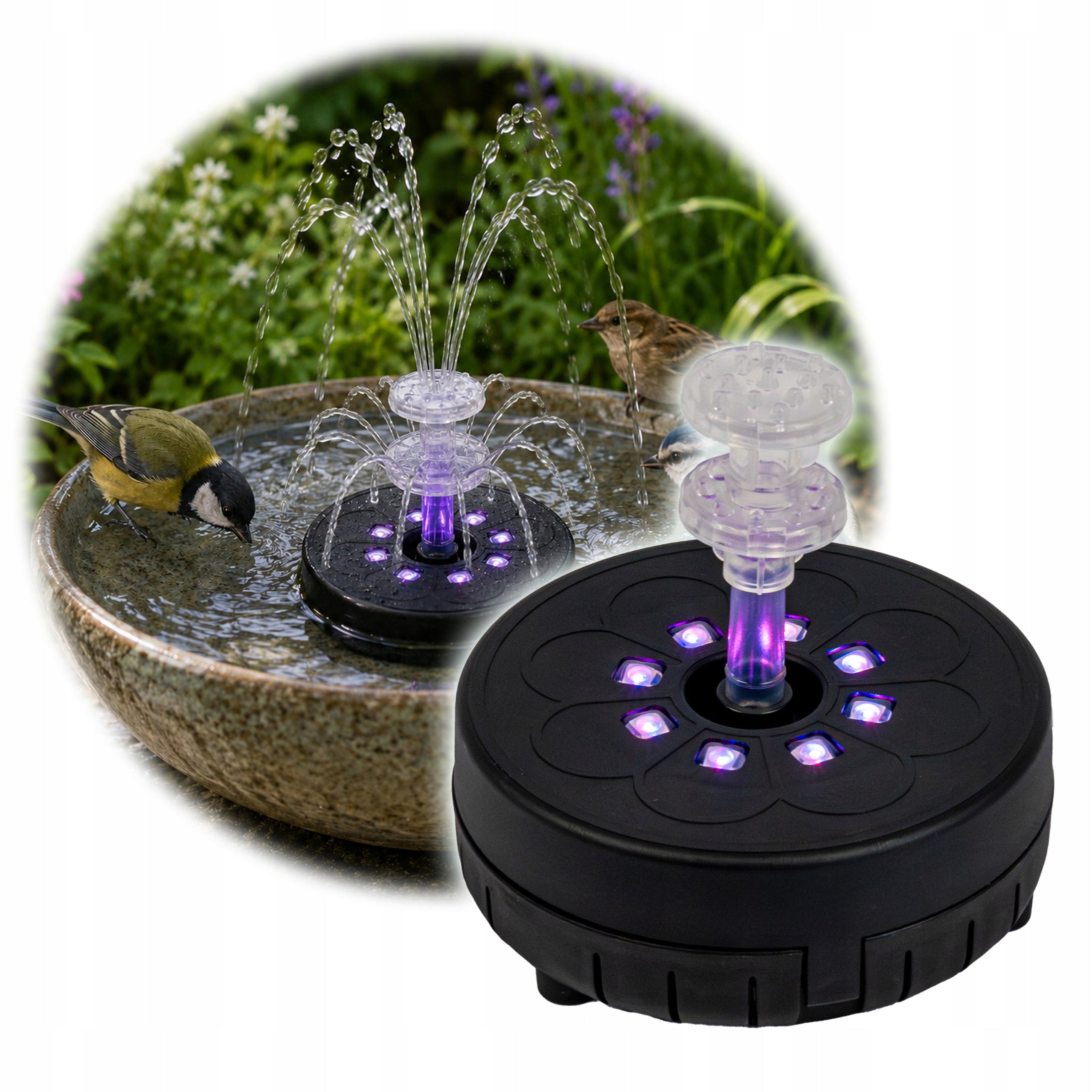 Fountain for home BIRD Drinker for garden 10 RGB CC58 USB LED Nozzles