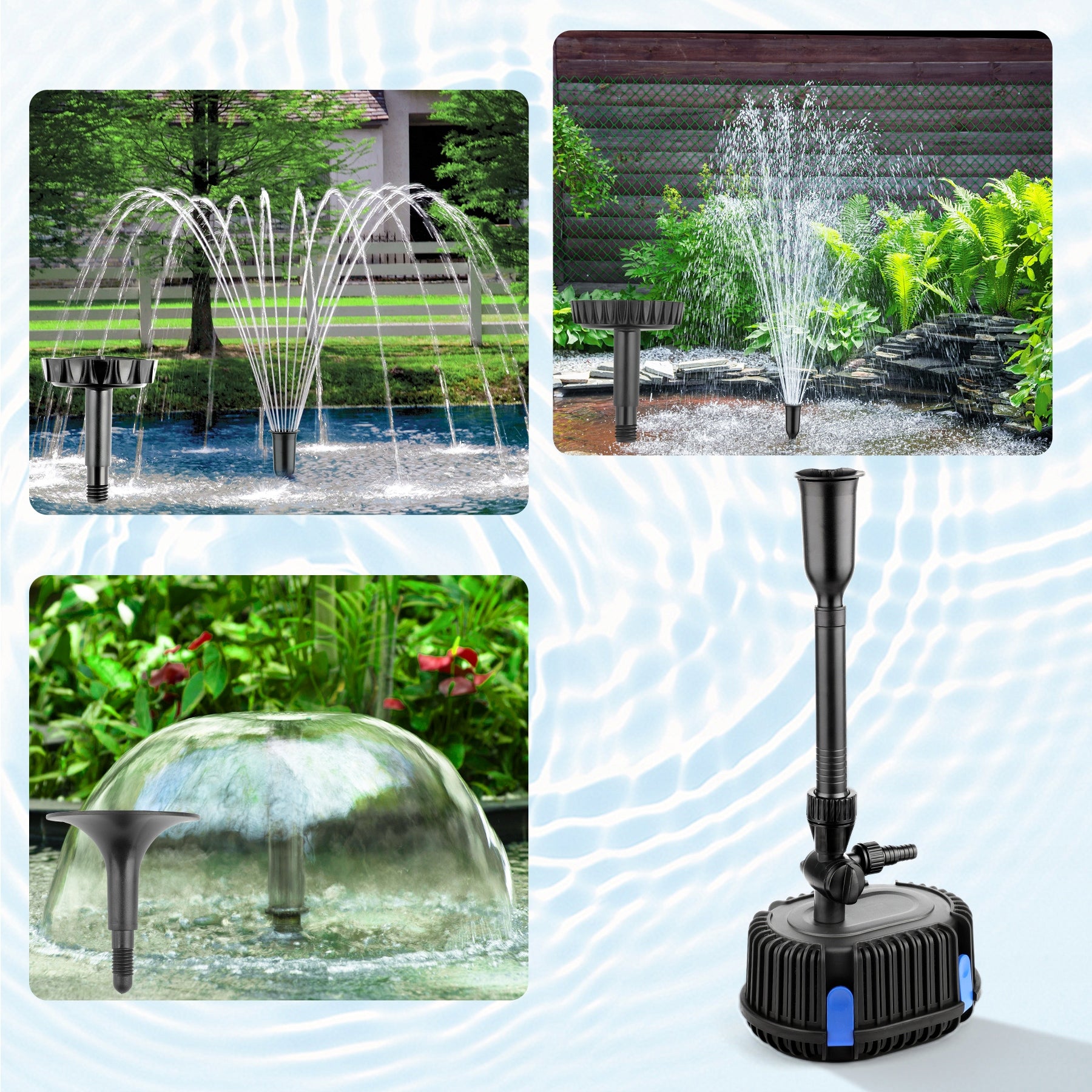 Fountain pump for pond and cascades 1000L/h 20W with filter,3 nozzles Manufacturer code pompa fontannowa do oczka CHP-1000