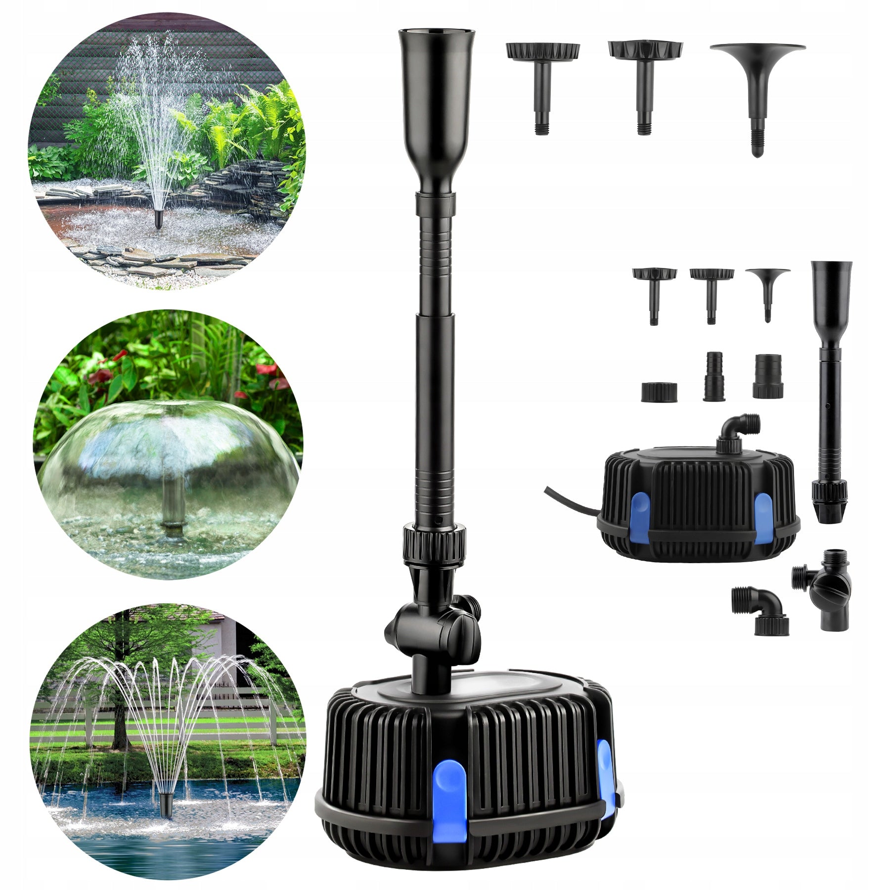 Fountain pump for pond and cascades 1000L/h 20W with filter,3 nozzles