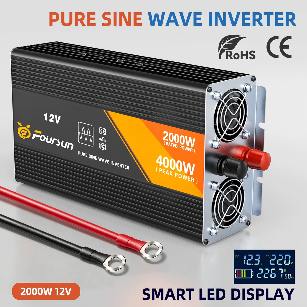 Foursun Przetwornica Napięcia 2000W 12V 220V Czysta Sinusoida Gniazdo EU