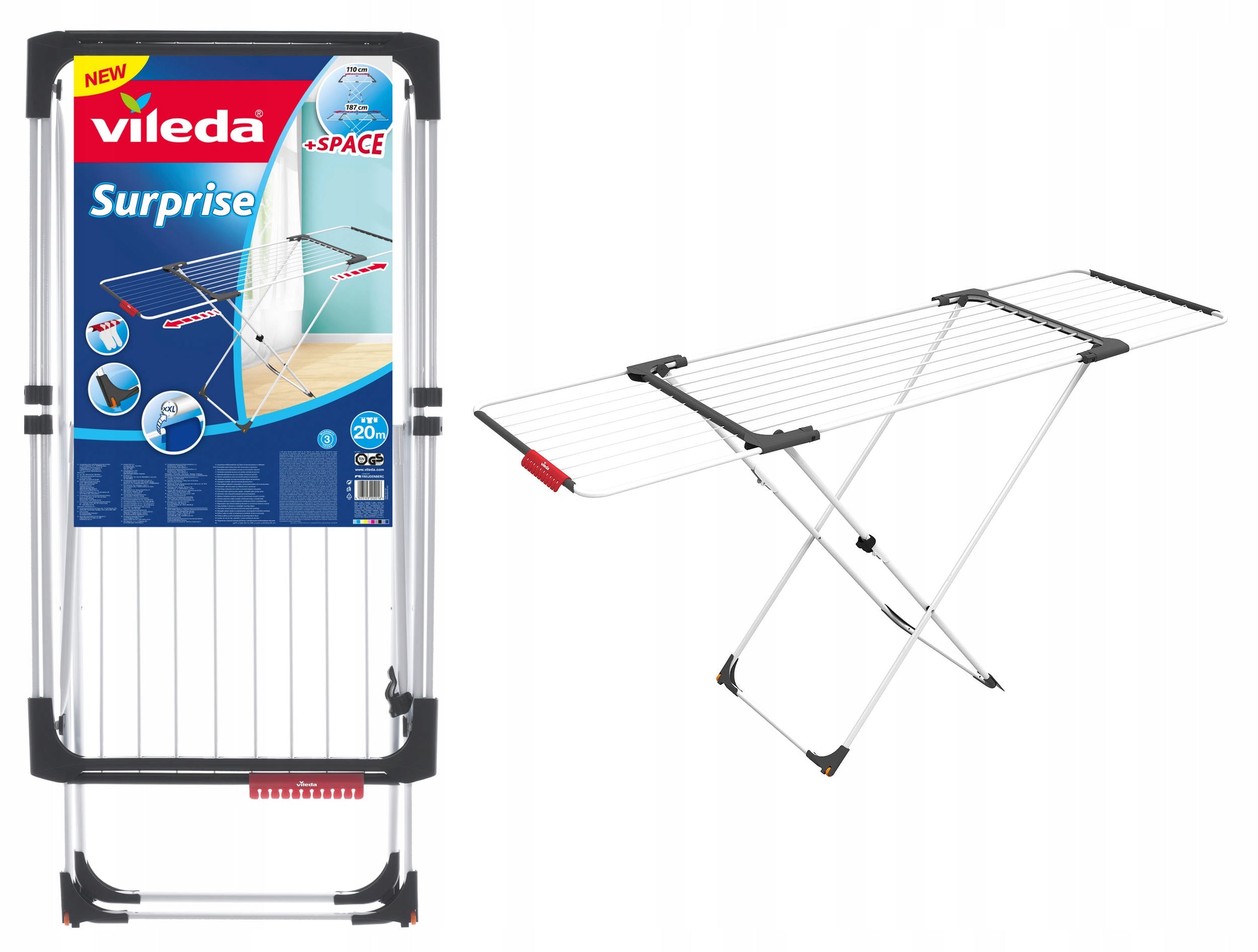 Freestanding horizontal dryer Vileda 110-187 cm