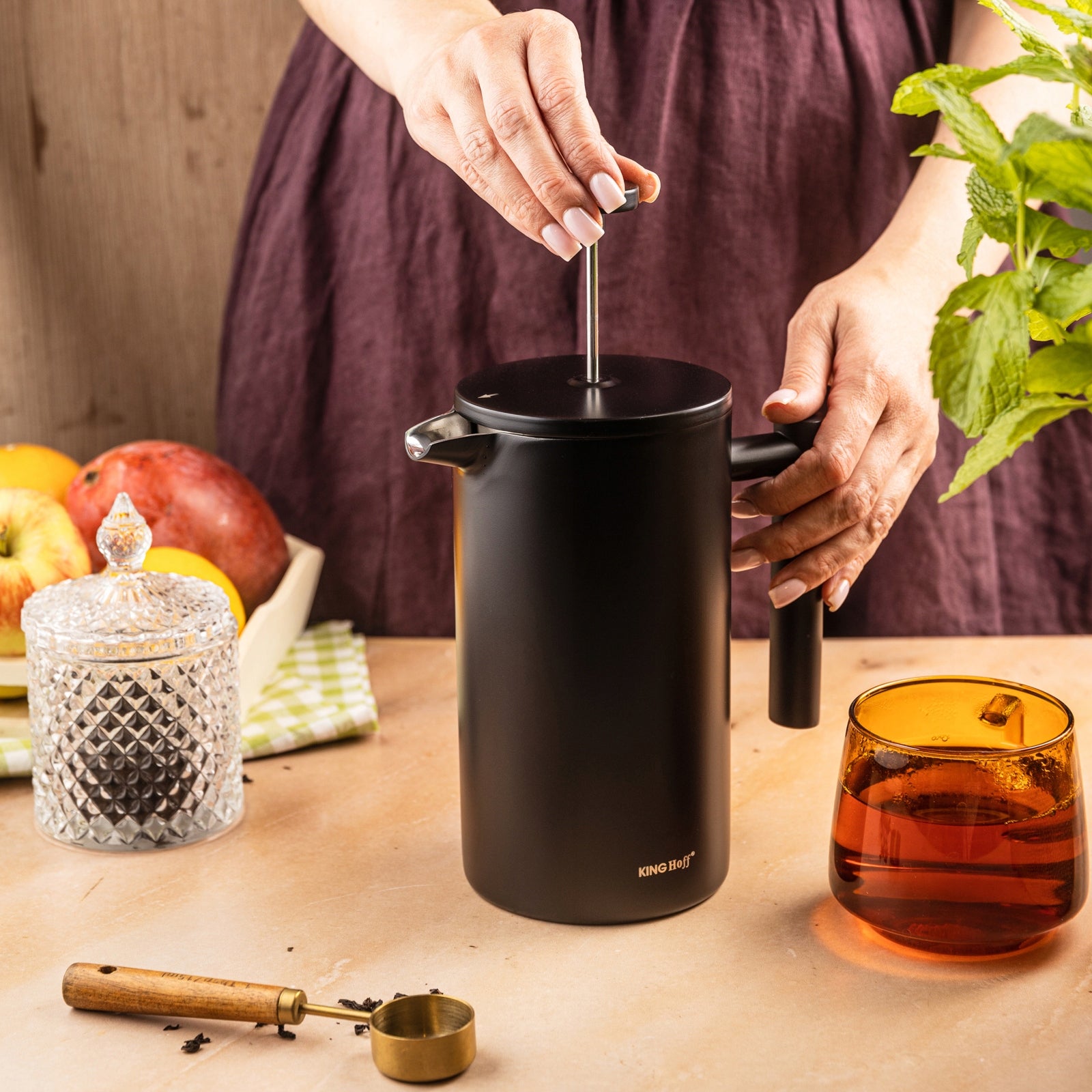 French Press Infuser KINGHoff 1L Black Stainless Steel Double Walls Manufacturer code KH-1996