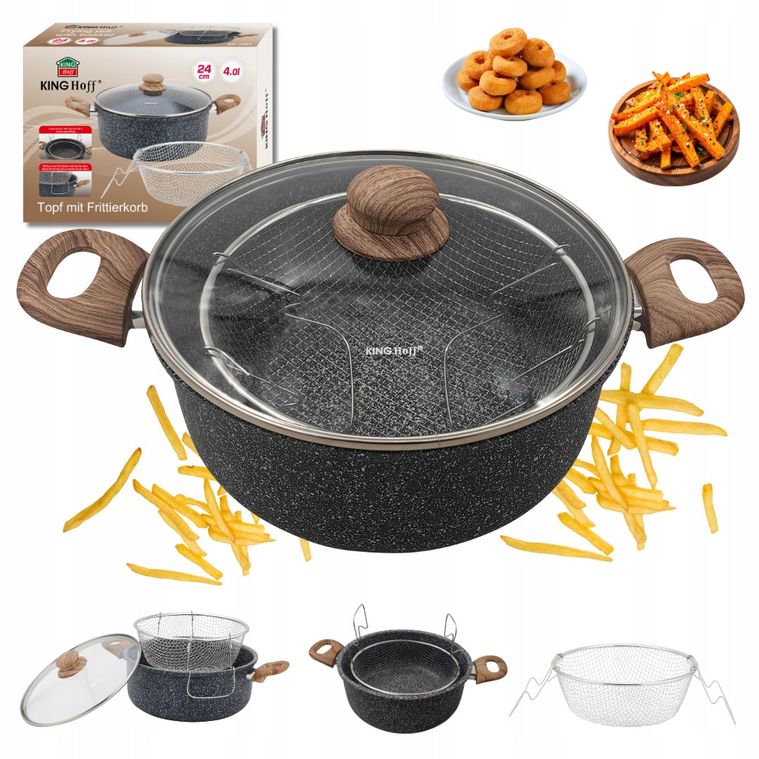 Fries pot with basket 24cm, Pot 4L non-stick induction gas KH-1985