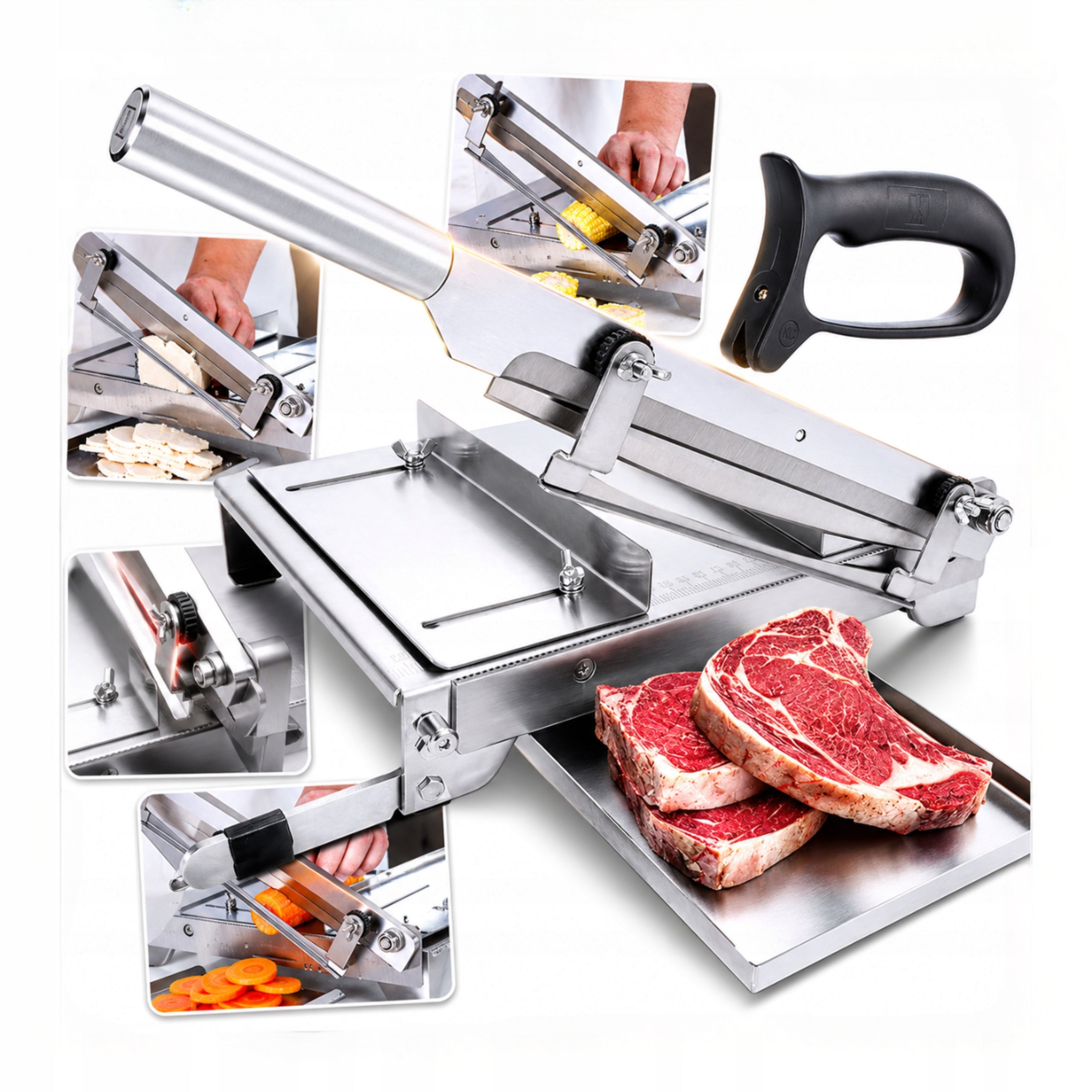 Frozen Meat Guillotine Slicer Double Blade Stainless Steel