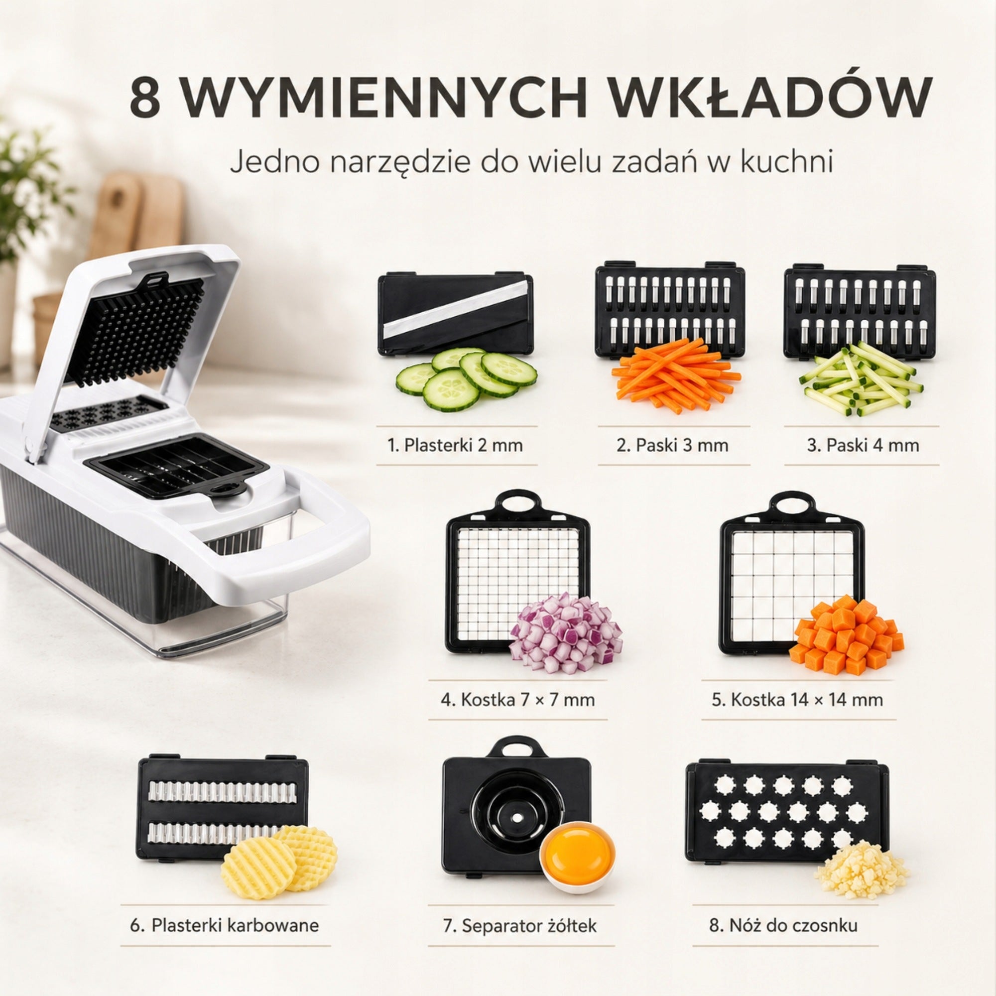 Fruit Vegetable Slicer Cutter 8 Blades Cube Slices Strips Manufacturer code KRAJALNICA DO WARZYW KROJENIE W KOSTKĘ