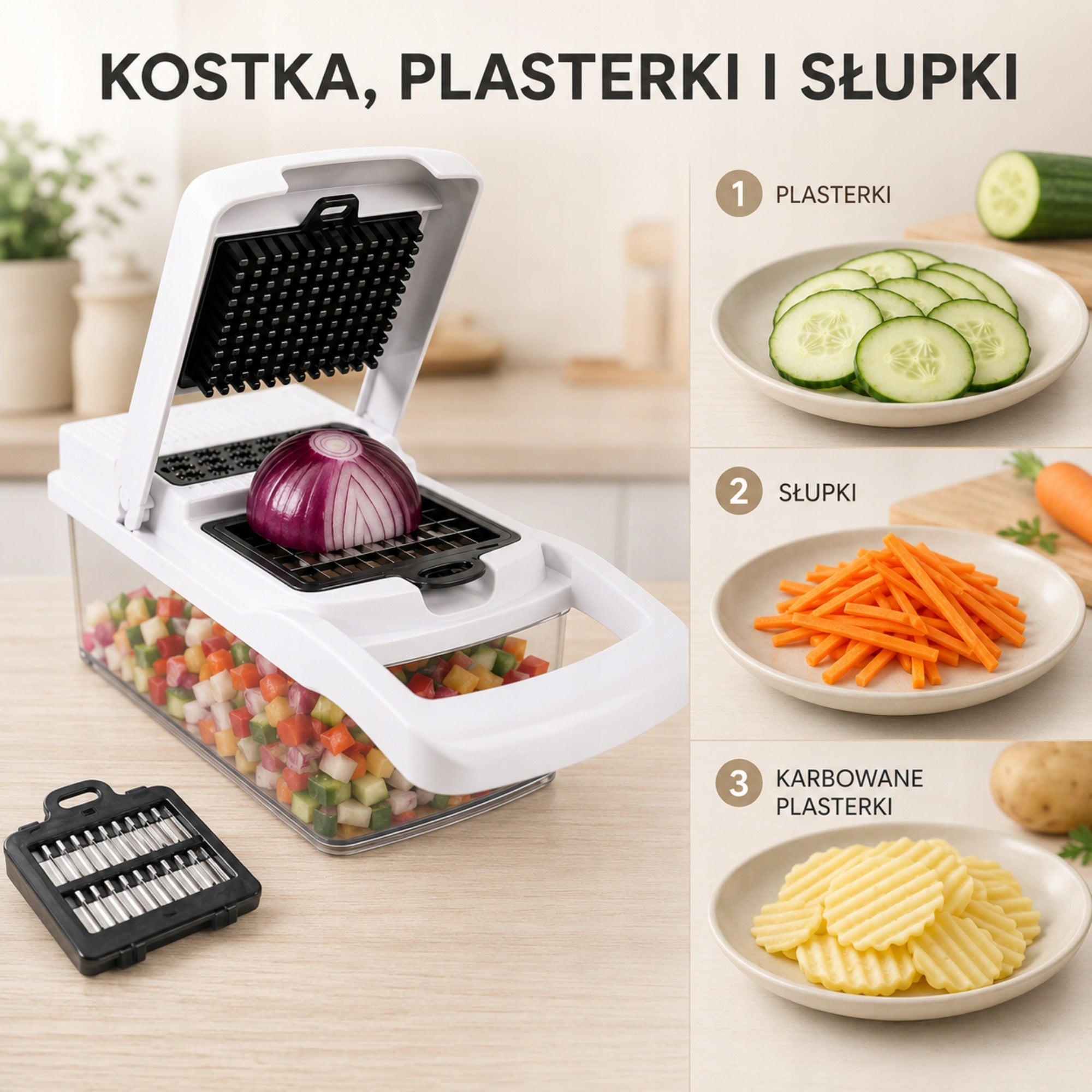 Fruit Vegetable Slicer Cutter 8 Blades Cube Slices Strips Packaging status original