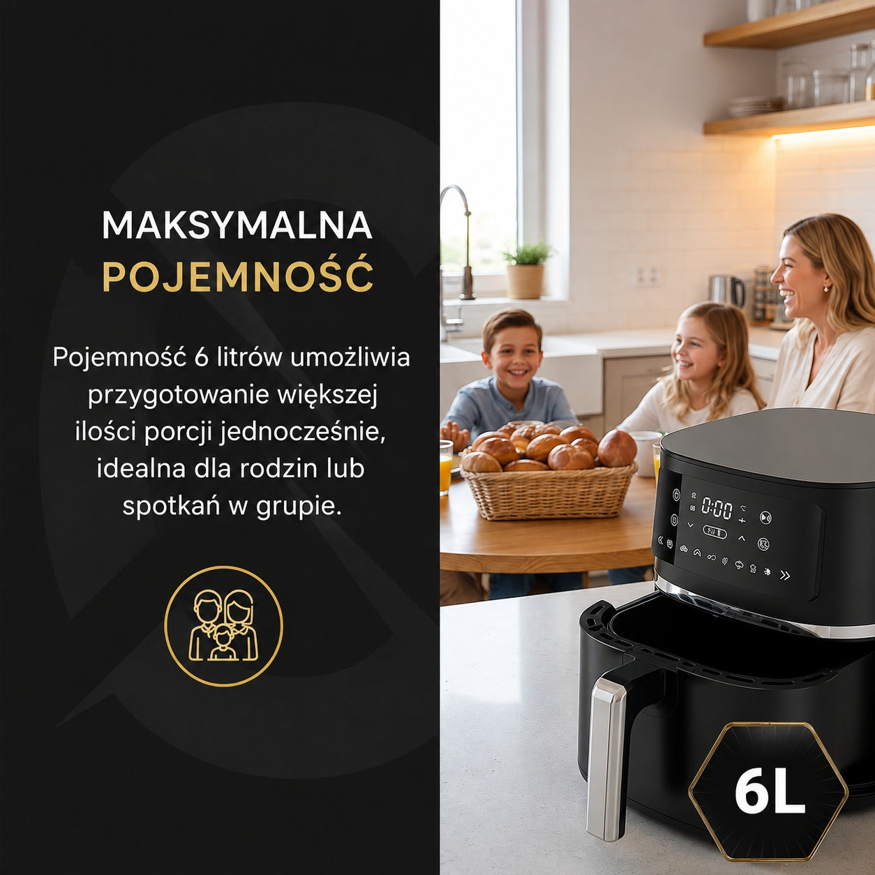 Frytkownica beztłuszczowa COOK-IT 6L na gorące powietrze, 1600 W Packaging status original