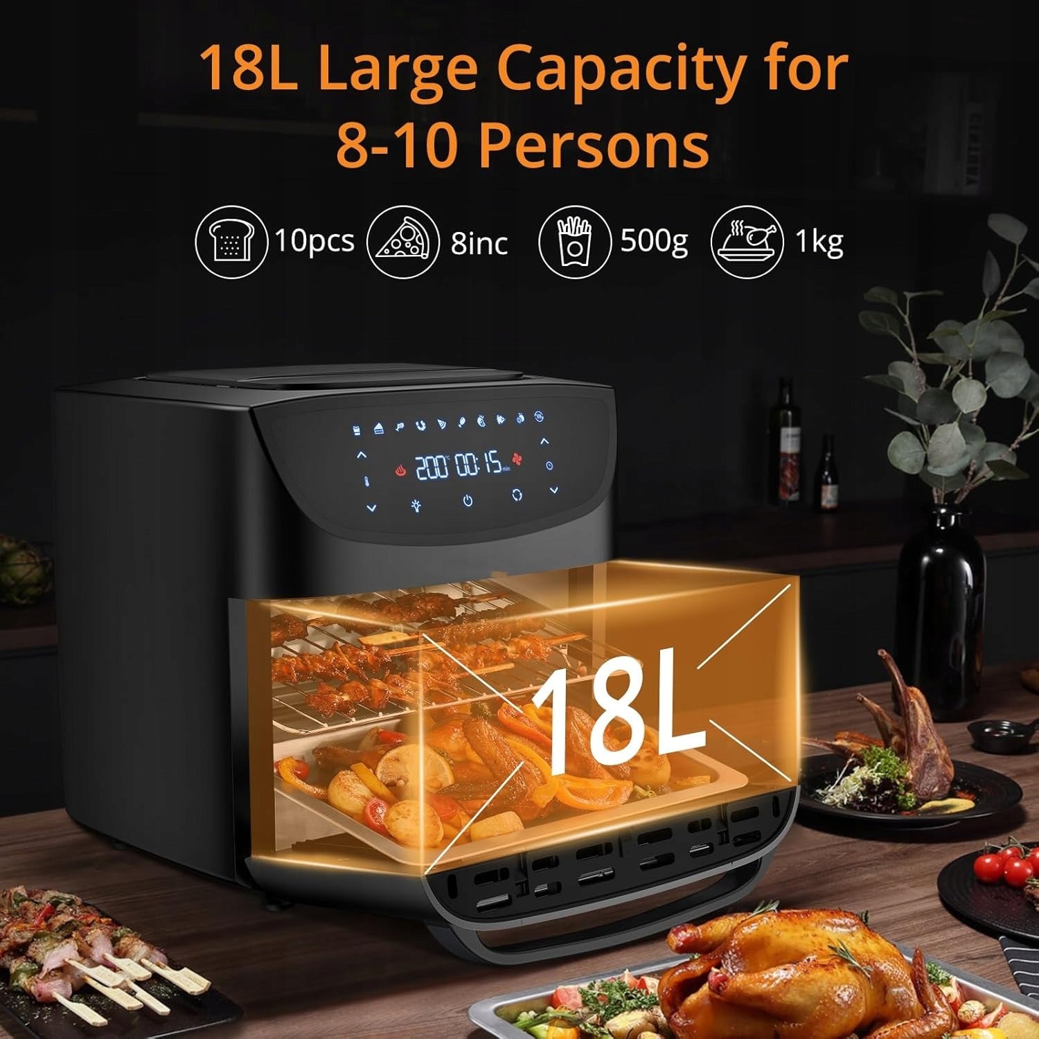 Frytkownica na gorące powietrze 18L,10 programów,regulowana temperatura Packaging status original