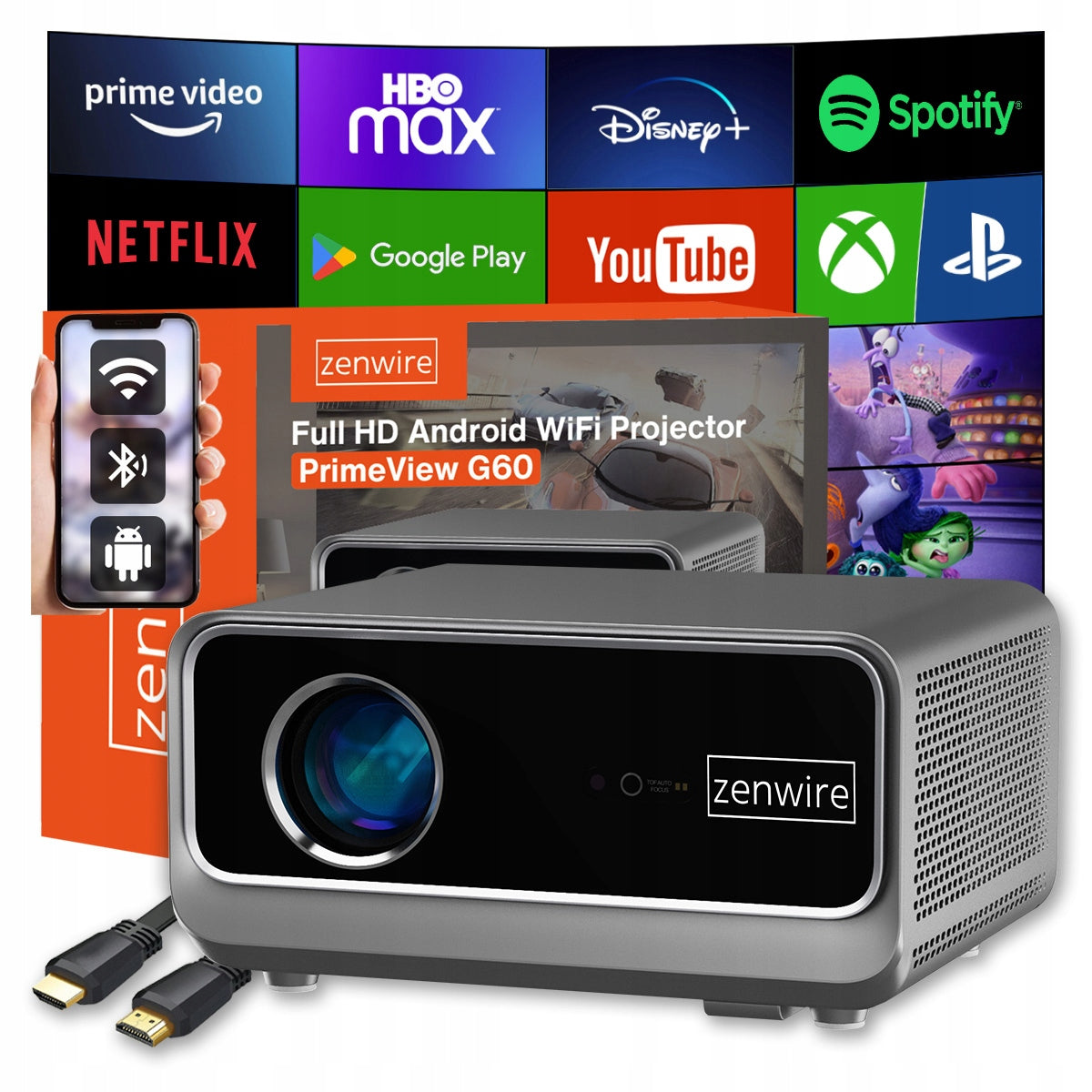 Full HD 4K Projector Multimedia WiFi Android 14 Google TV 1300 Ansi G60