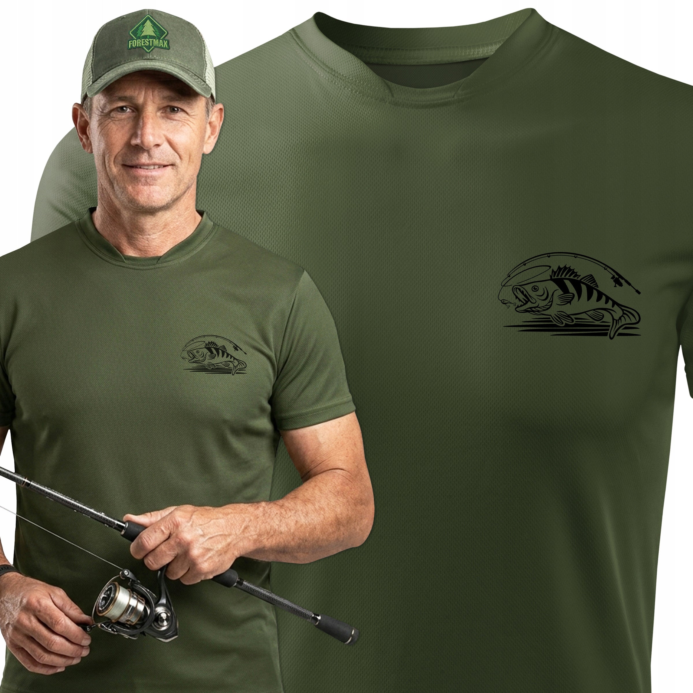Functional T-shirt for Fisherman for summer - print PERCH khaki r. XXL