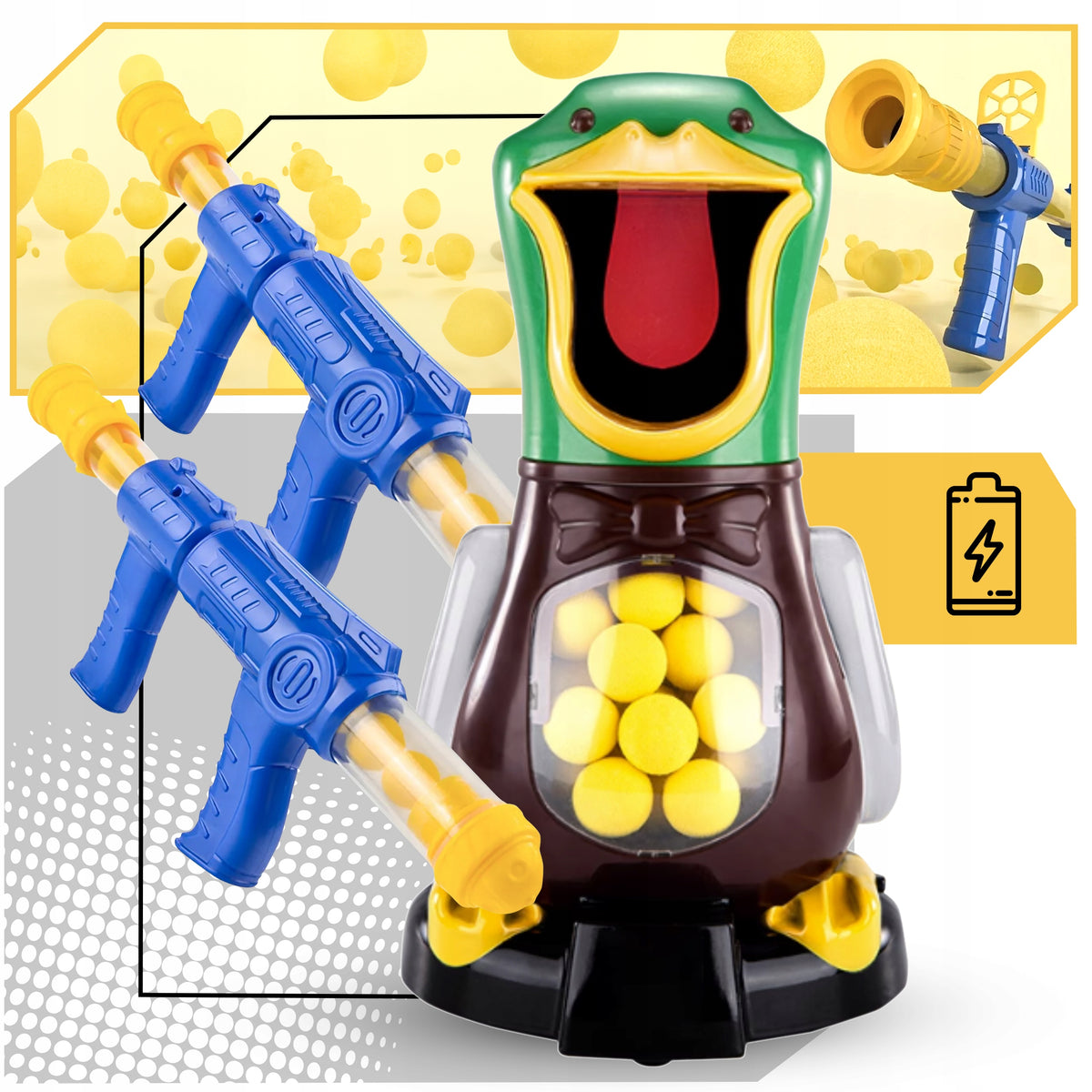 GAME HUNGRY DUCK XXL 2 GUNS BALLS TOY SHOOTING AT THE TARGET CHILDREN Packaging status original