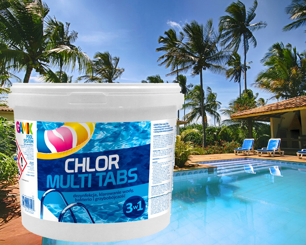GAMIX BLUE MULTI TABLETS 3in1 CHLORINE FOR SWIMMING POOL BLUE WATER 200g 5kg Kind chlorine