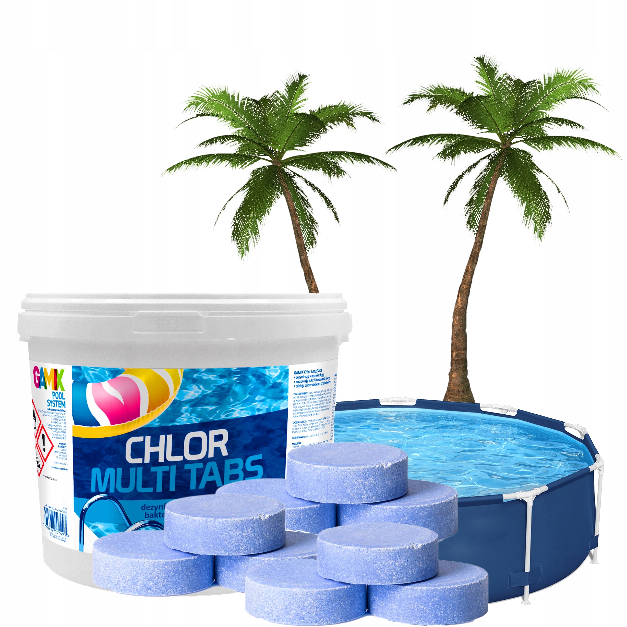 GAMIX BLUE MULTI TABLETS 3in1 CHLORINE FOR SWIMMING POOL BLUE WATER 200g 5kg