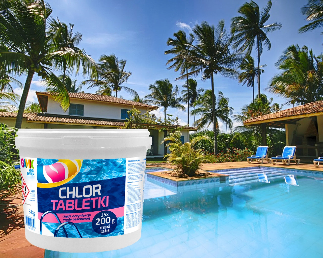 GAMIX MULTI CHLORINE FOR POOL MULTIFUNCTIONAL TABLETS LONG TABS 200g 3 kg Brand Gamix