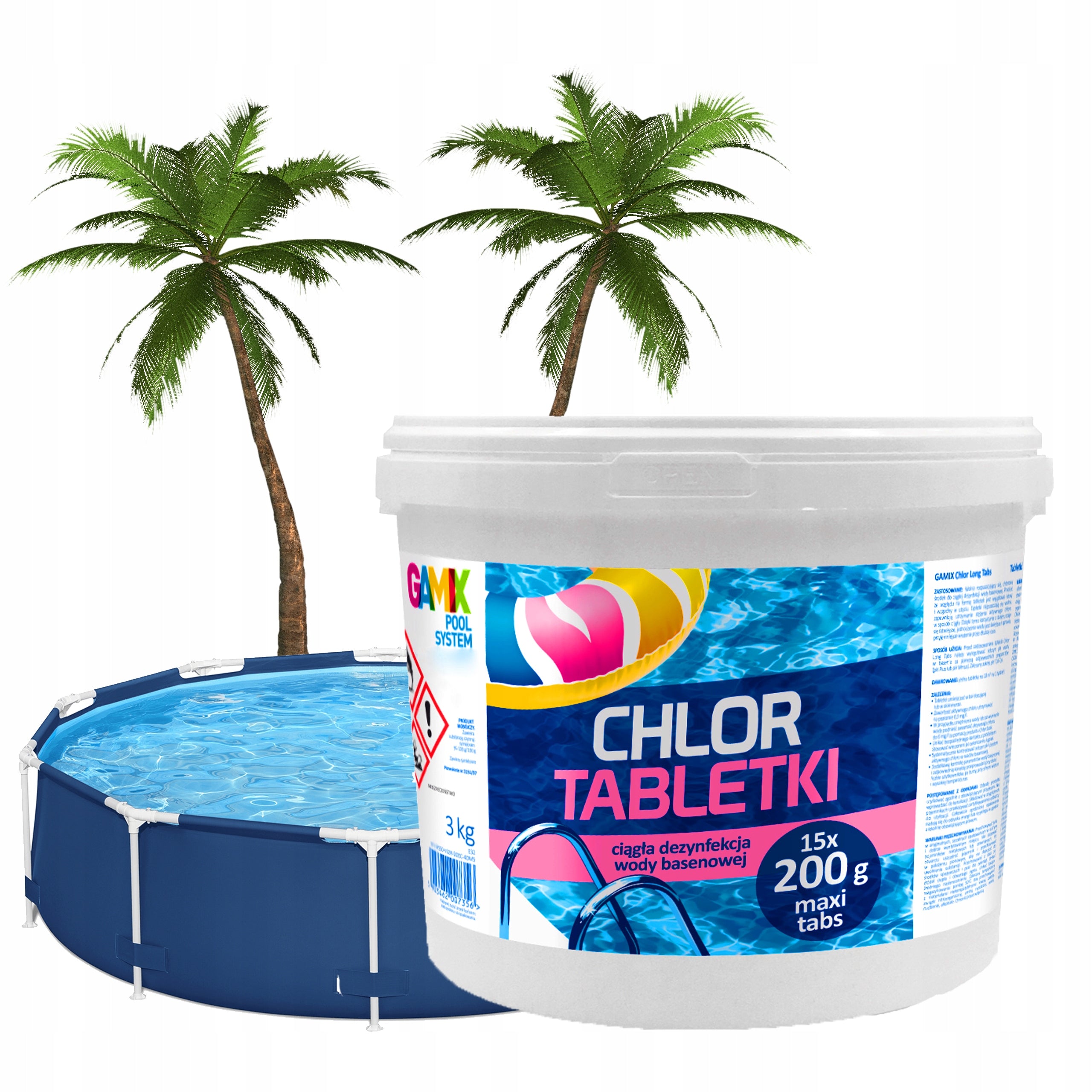 GAMIX MULTI CHLORINE FOR POOL MULTIFUNCTIONAL TABLETS LONG TABS 200g 3 kg Manufacturer code DP2R4P43617