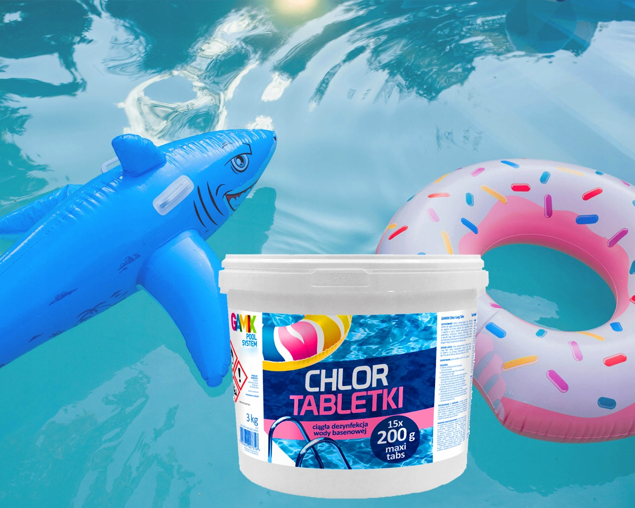 GAMIX MULTI CHLORINE FOR POOL MULTIFUNCTIONAL TABLETS LONG TABS 200g 3 kg Weight 3 kg