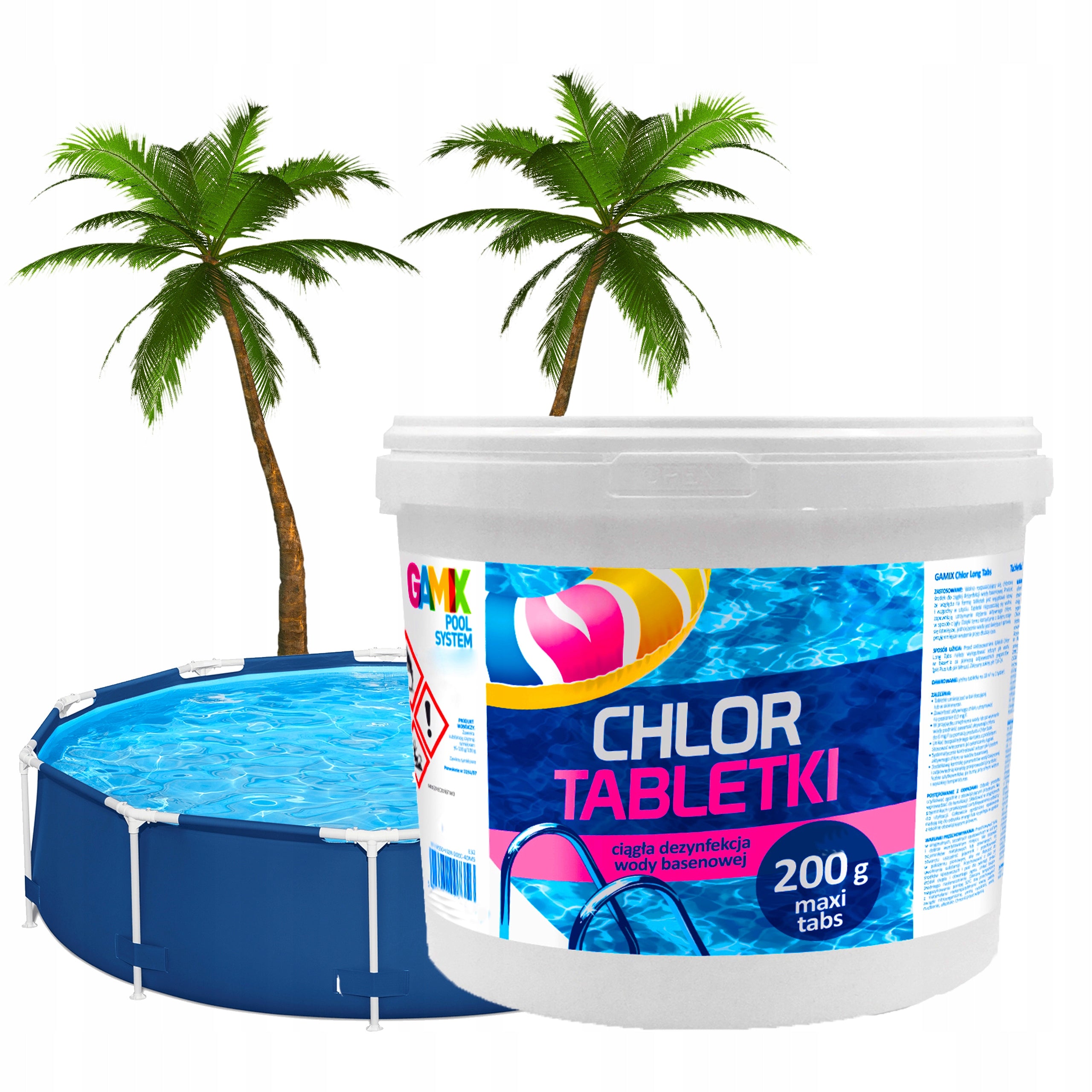 GAMIX MULTI CHLORINE FOR POOL TABLETS LONG TABS LONG ACTION 25x200g 5kg