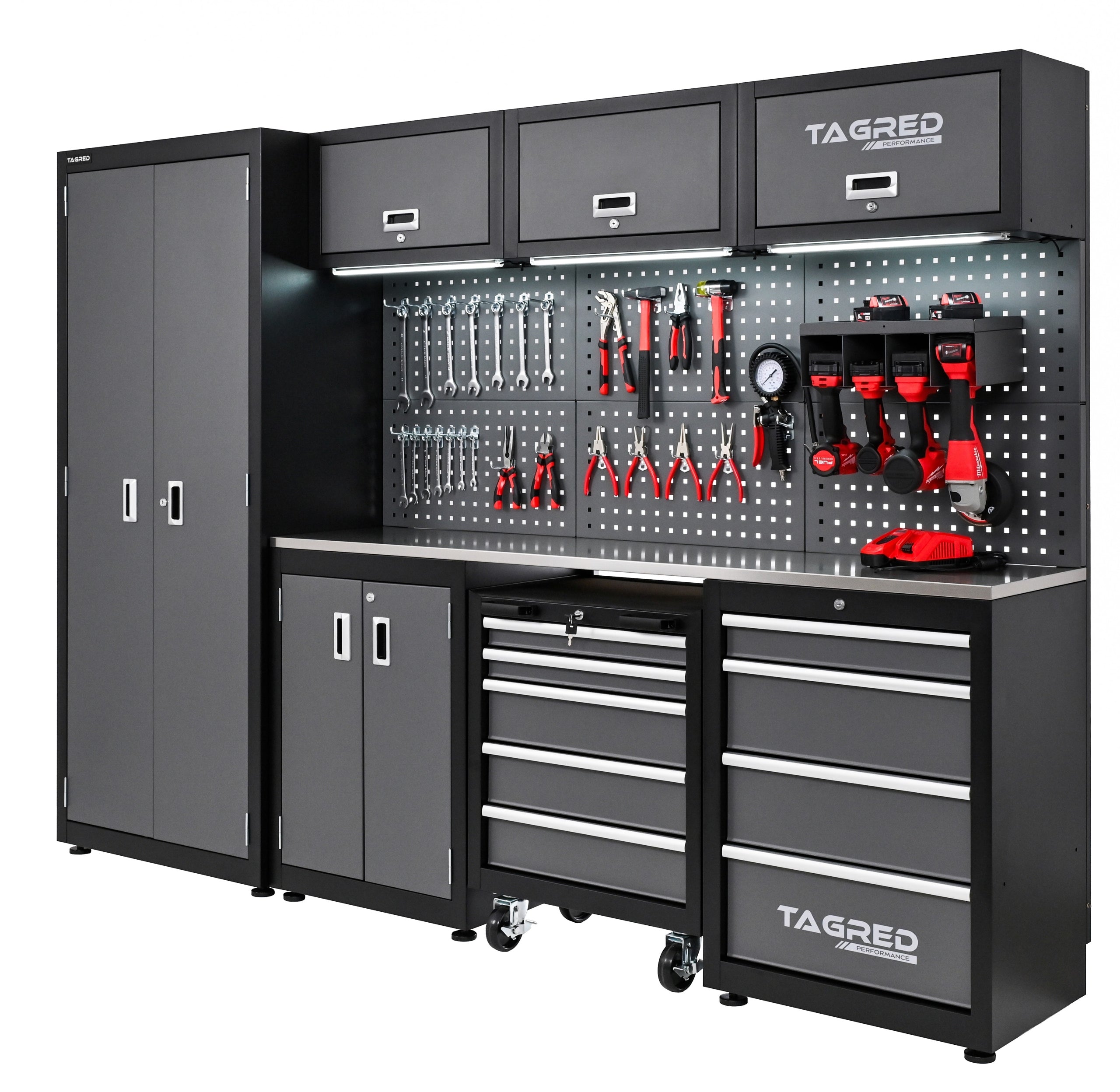 GARAGE FURNITURE WORKSHOP 260CM TOOL CABINET COUNTERTOP STAINLESS STEEL 3D + LED Manufacturer code TA1981