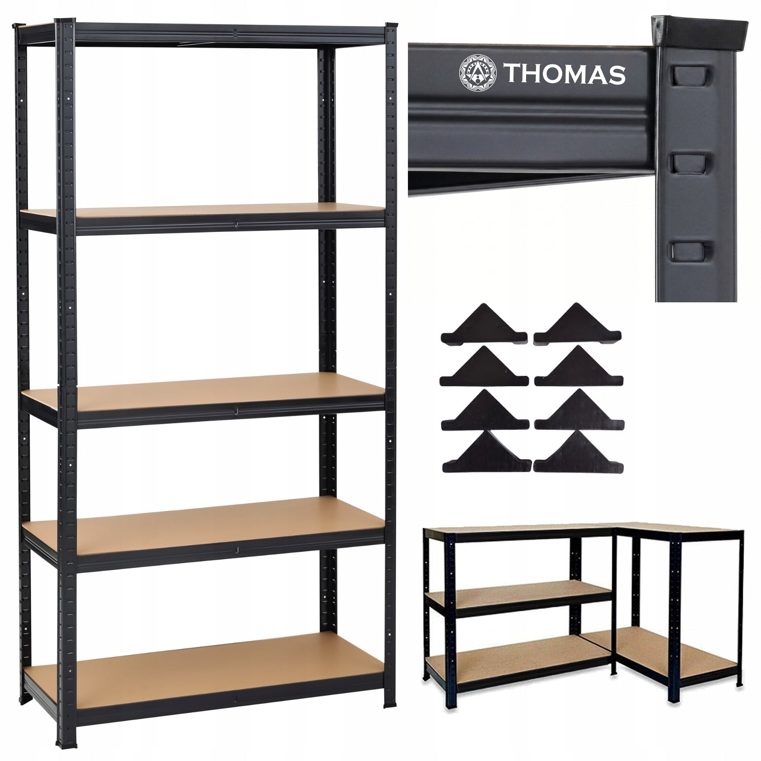 GARAGE RACK METAL STORAGE STRONG BLACK 875kg 5 SHELVES 180x90x40cm