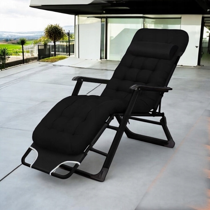 GARDEN BEACH CHAIR DC01-BK-BK PILLOW FOLDING COMFORTABLE BLACK Brand no brand