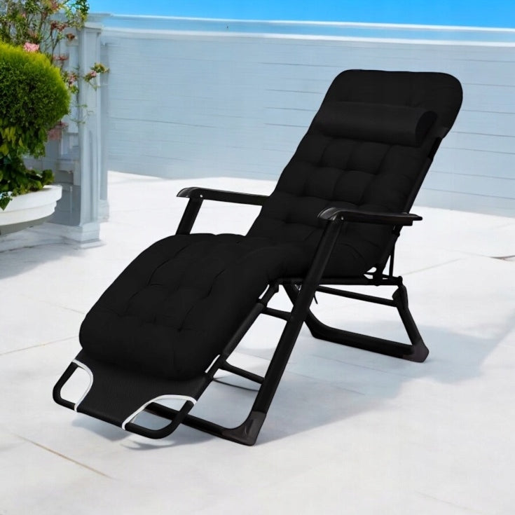 GARDEN BEACH CHAIR DC01-BK-BK PILLOW FOLDING COMFORTABLE BLACK Packaging status original