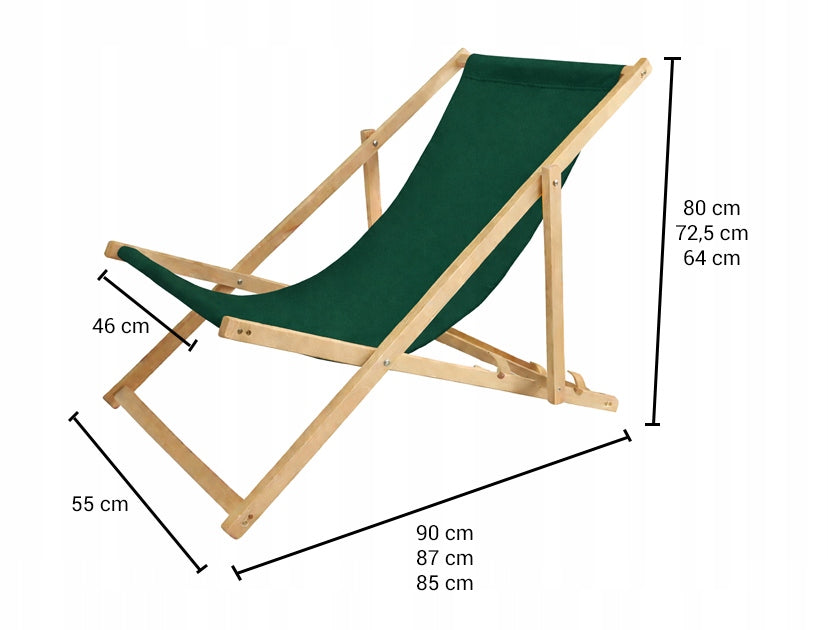 GARDEN BEACH CHAIR WOODEN FOLDING WOODOK GREEN FABRIC Kind sunbed