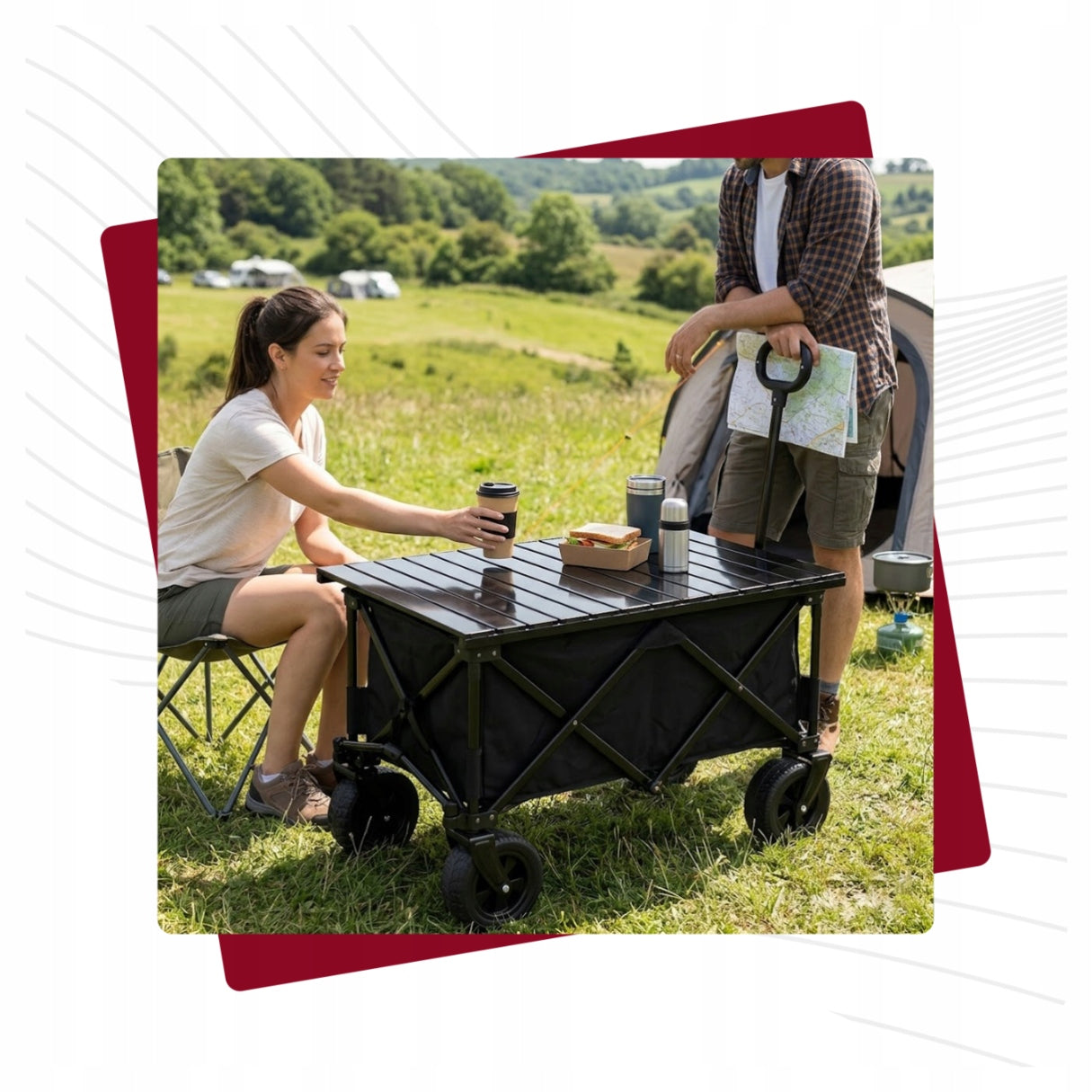 GARDEN BEACH TROLLEY FOLDING WHEELBARROW XL 150kg + TABLE Manufacturer code Solidny turystyczny plażowy + STOLIK składany