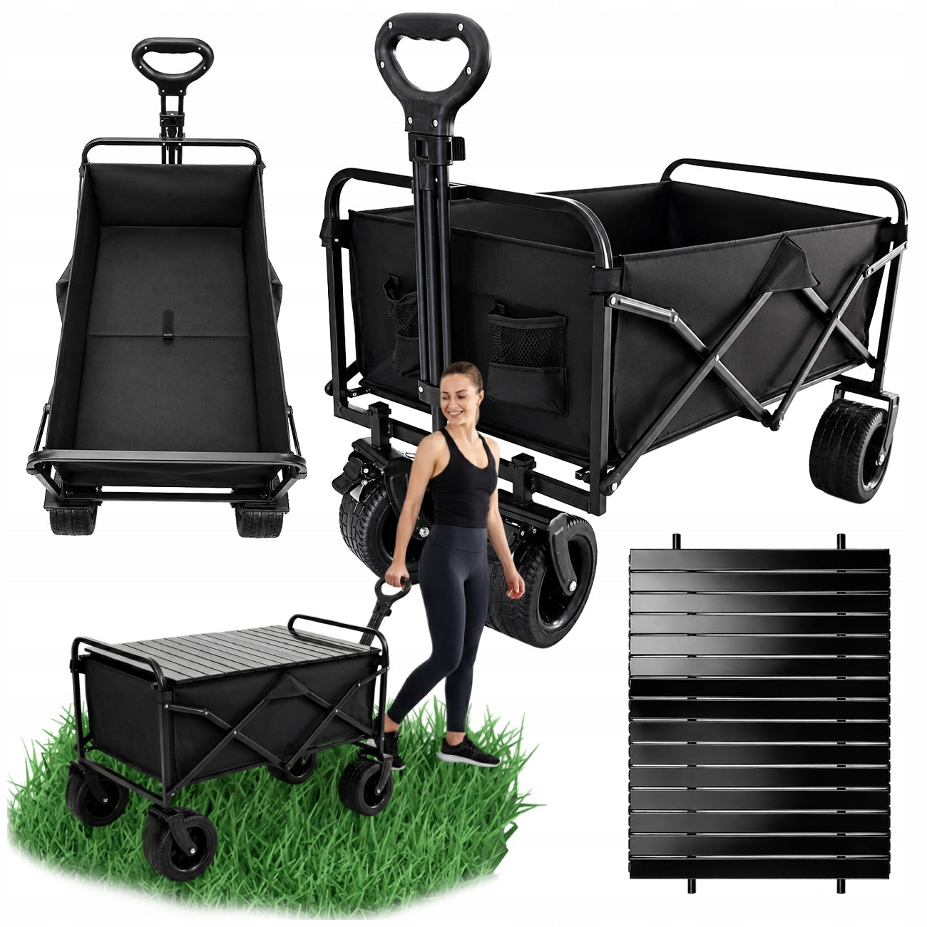 GARDEN BEACH TROLLEY Folding 150KG Camping WHEEL XL + TABLE