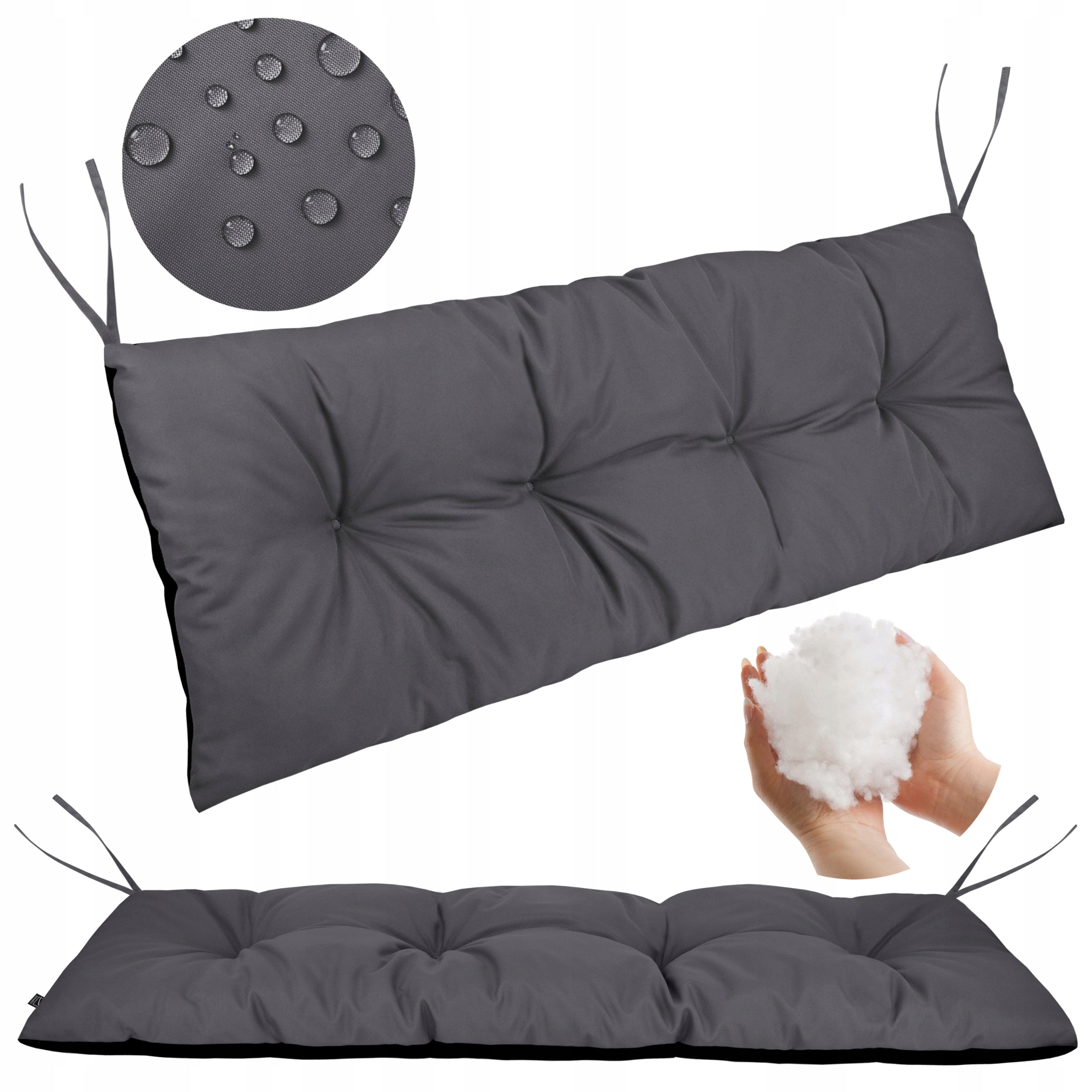 GARDEN BENCH CUSHION SWING PALLETS 120x40 CM WATERPROOF C. GREY Cushion thickness 10 cm