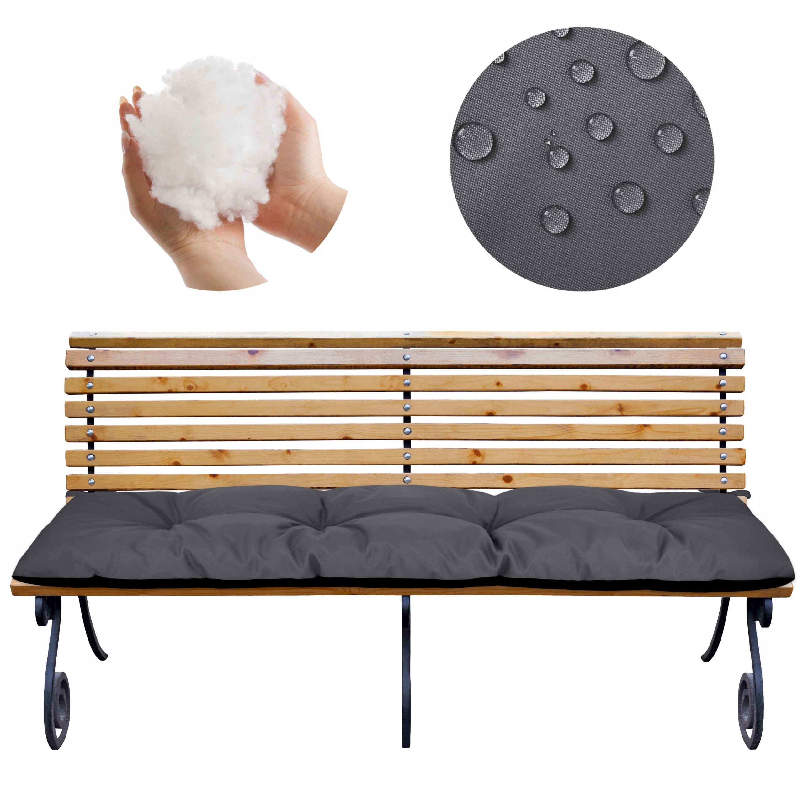 GARDEN BENCH CUSHION SWING PALLETS 120x40 CM WATERPROOF C. GREY Pillow length 120 cm