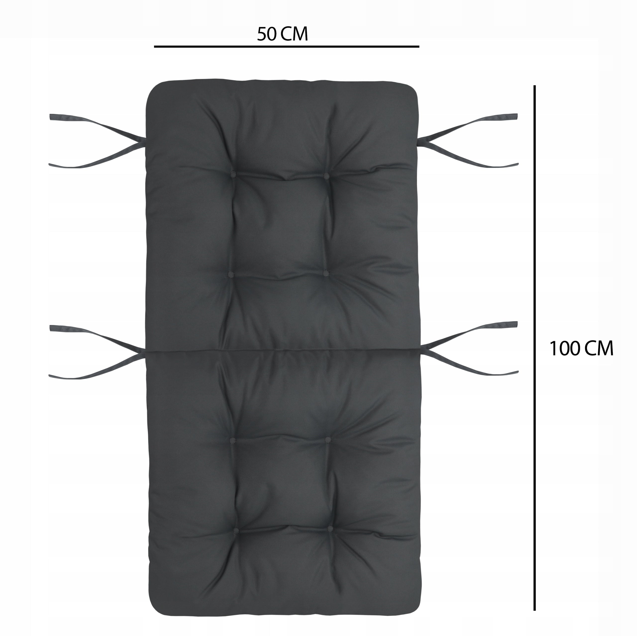 GARDEN CHAIR CUSHION 100x50 CM WATERPROOF TIED GARDEN GRAPHITE Pillow length 100 cm