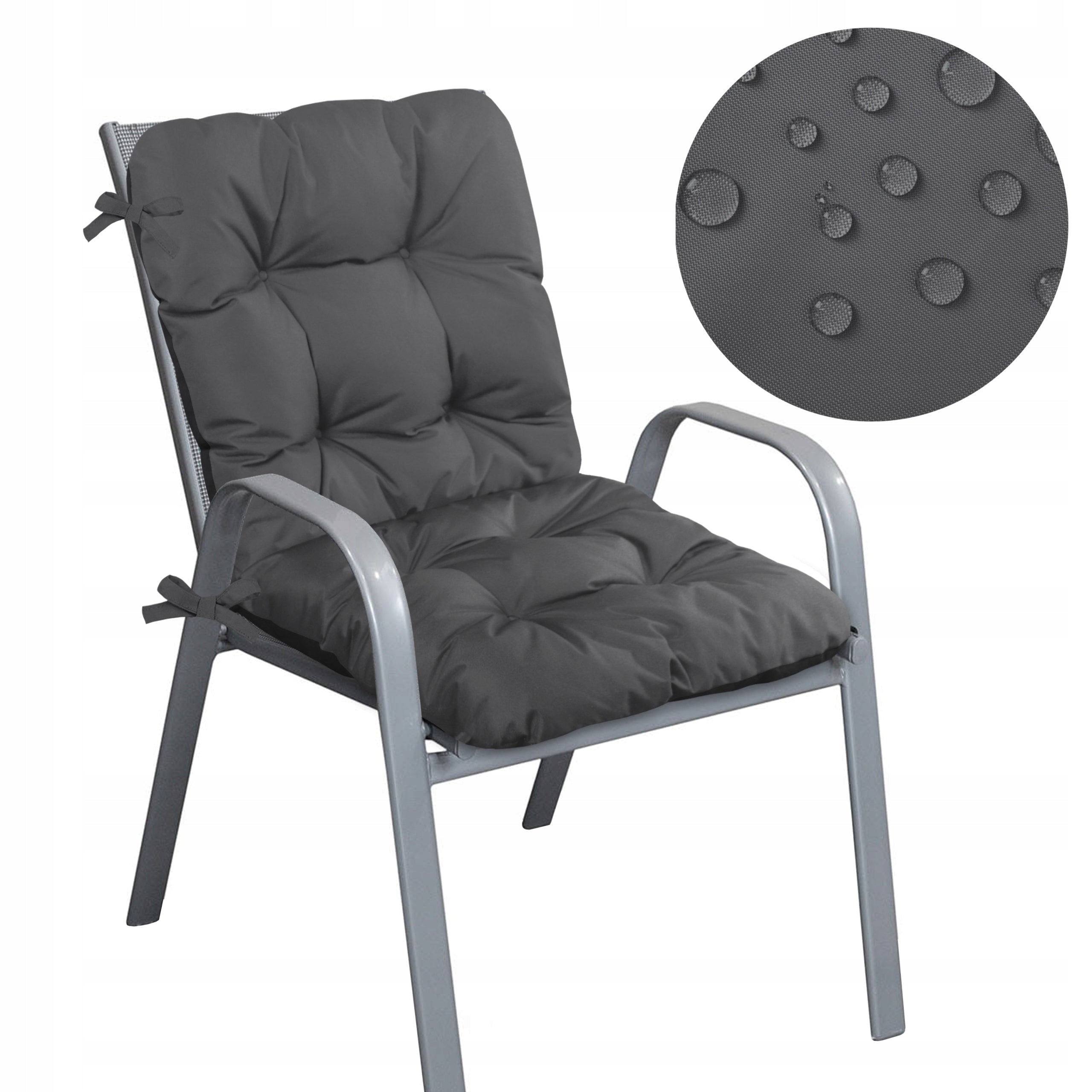 GARDEN CHAIR CUSHION 100x50 CM WATERPROOF TIED GARDEN GRAPHITE