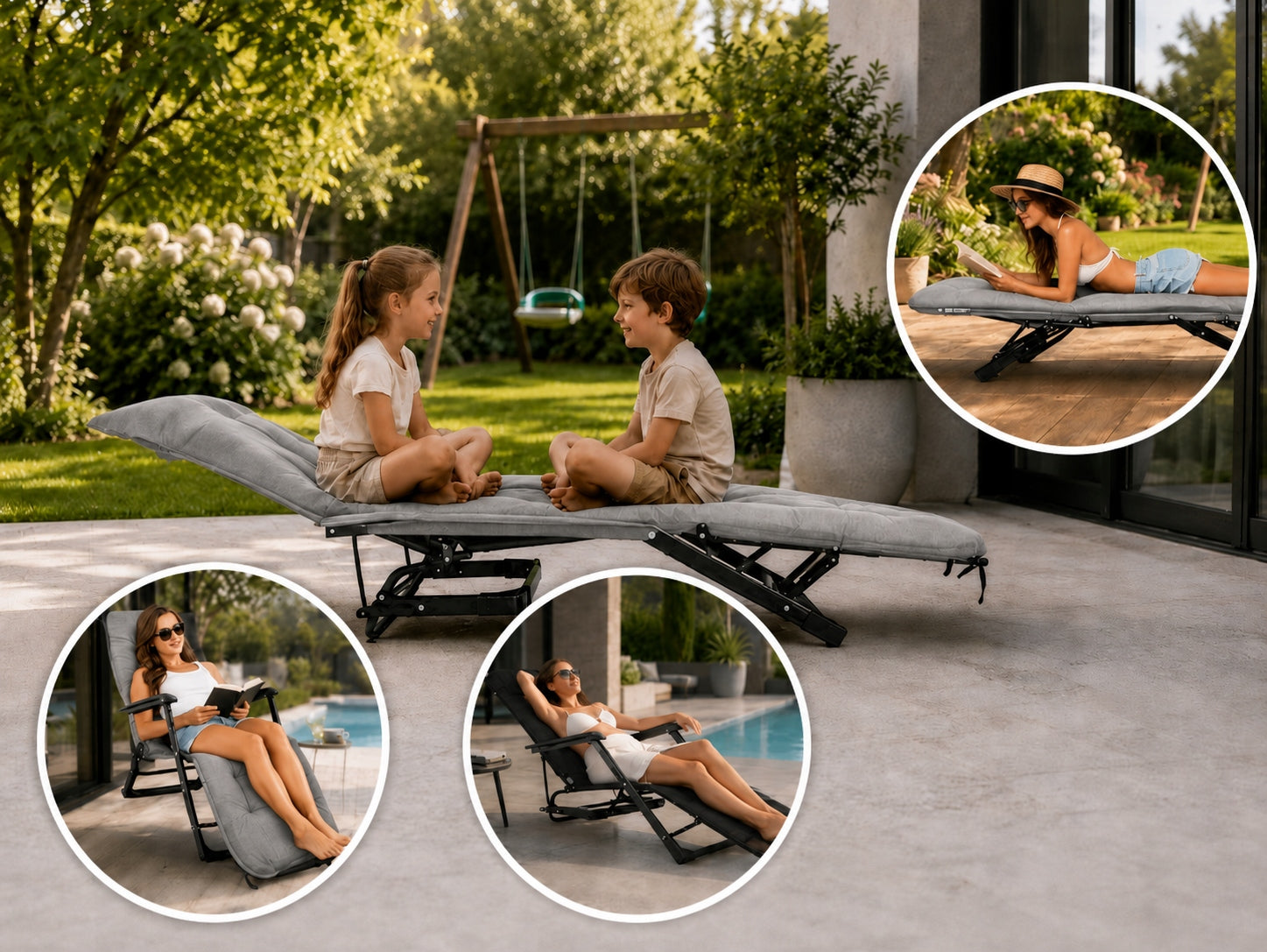 GARDEN CHAIR FOLDING SUN LOUNGER FOLDING CHAIR FOR BALCONY TERRACE WITH PILLOW Brand Kalorik