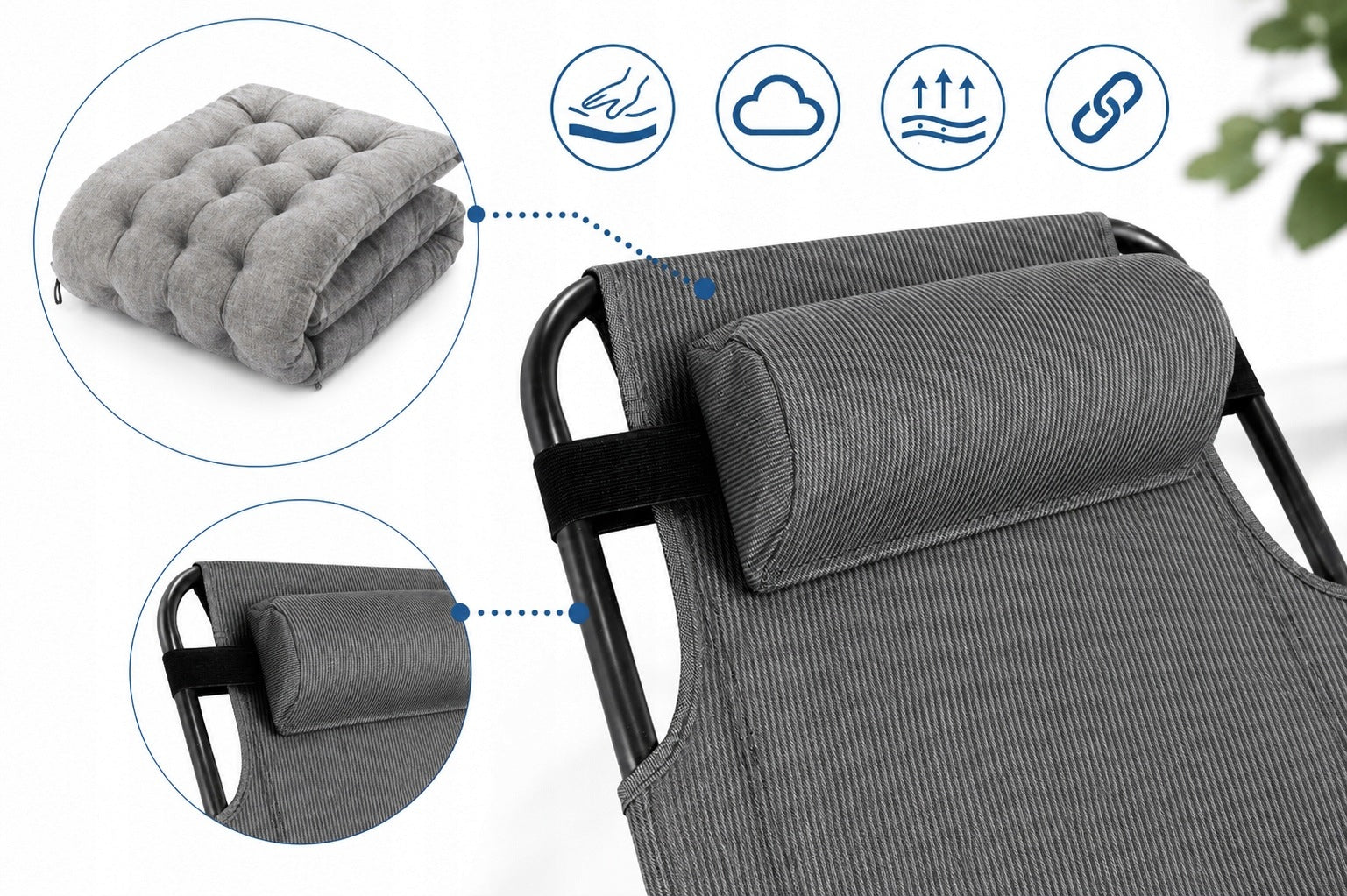 GARDEN CHAIR FOLDING SUN LOUNGER FOLDING CHAIR FOR BALCONY TERRACE WITH PILLOW Model GC1000G