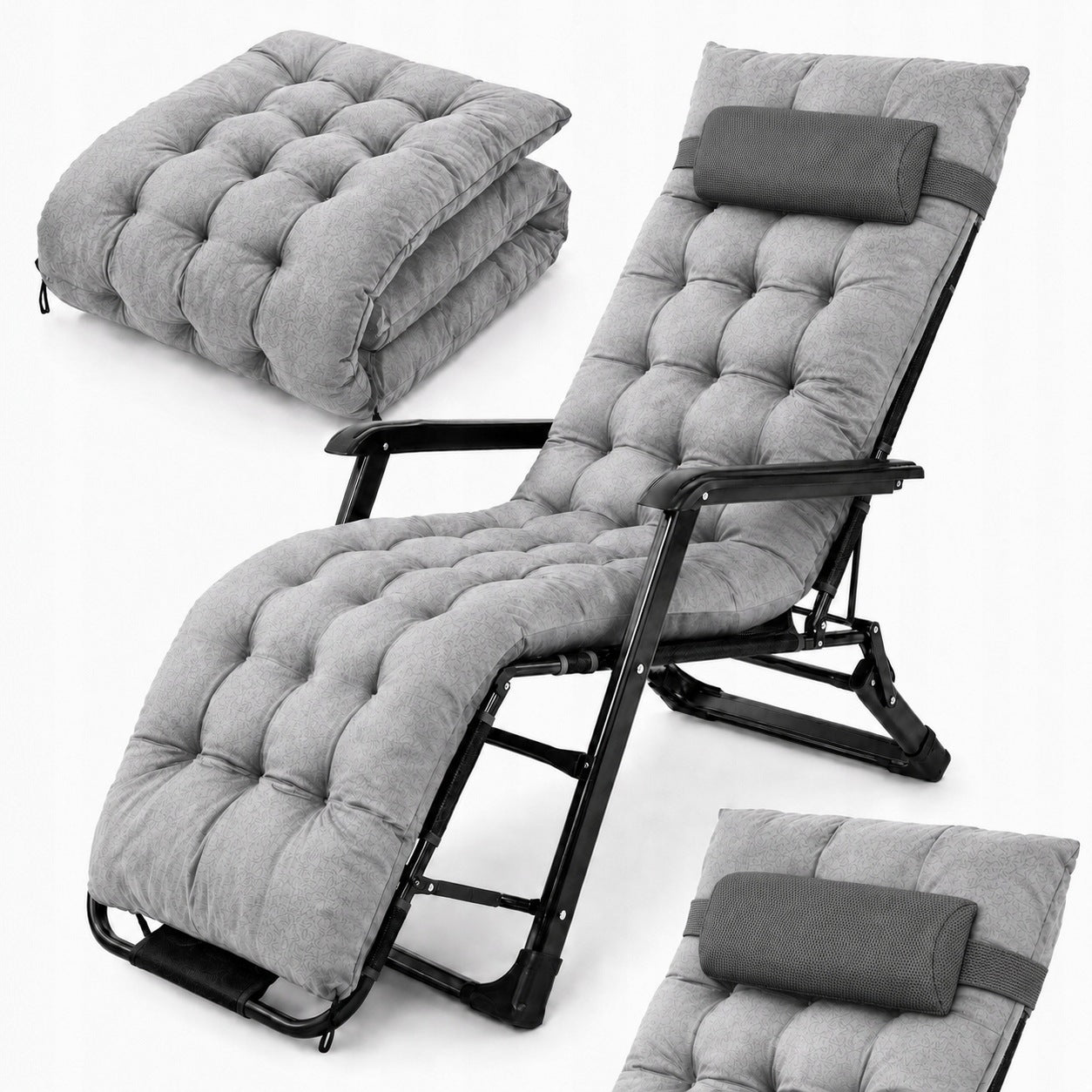 GARDEN CHAIR FOLDING SUN LOUNGER FOLDING CHAIR FOR BALCONY TERRACE WITH PILLOW