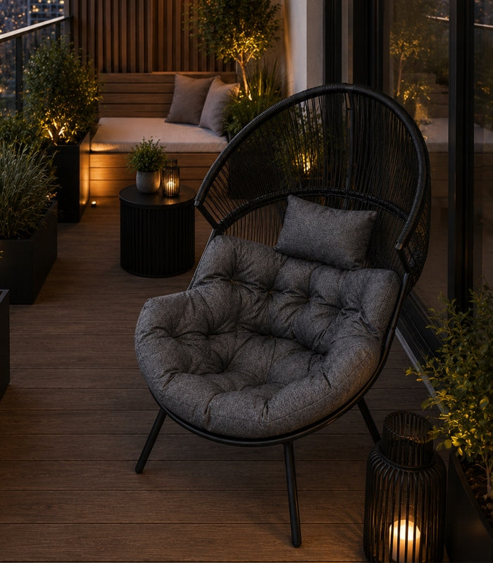 GARDEN CHAIR ORVIETO RATTAN BLACK WITH CUSHION ON LEGS Brand Mirpol