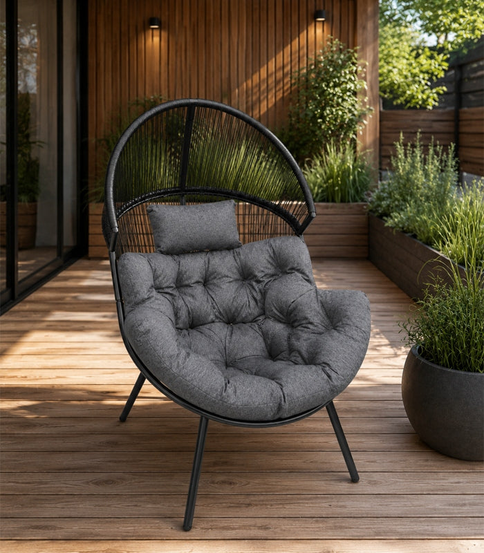 GARDEN CHAIR ORVIETO RATTAN BLACK WITH CUSHION ON LEGS Manufacturer code 715.1810.000