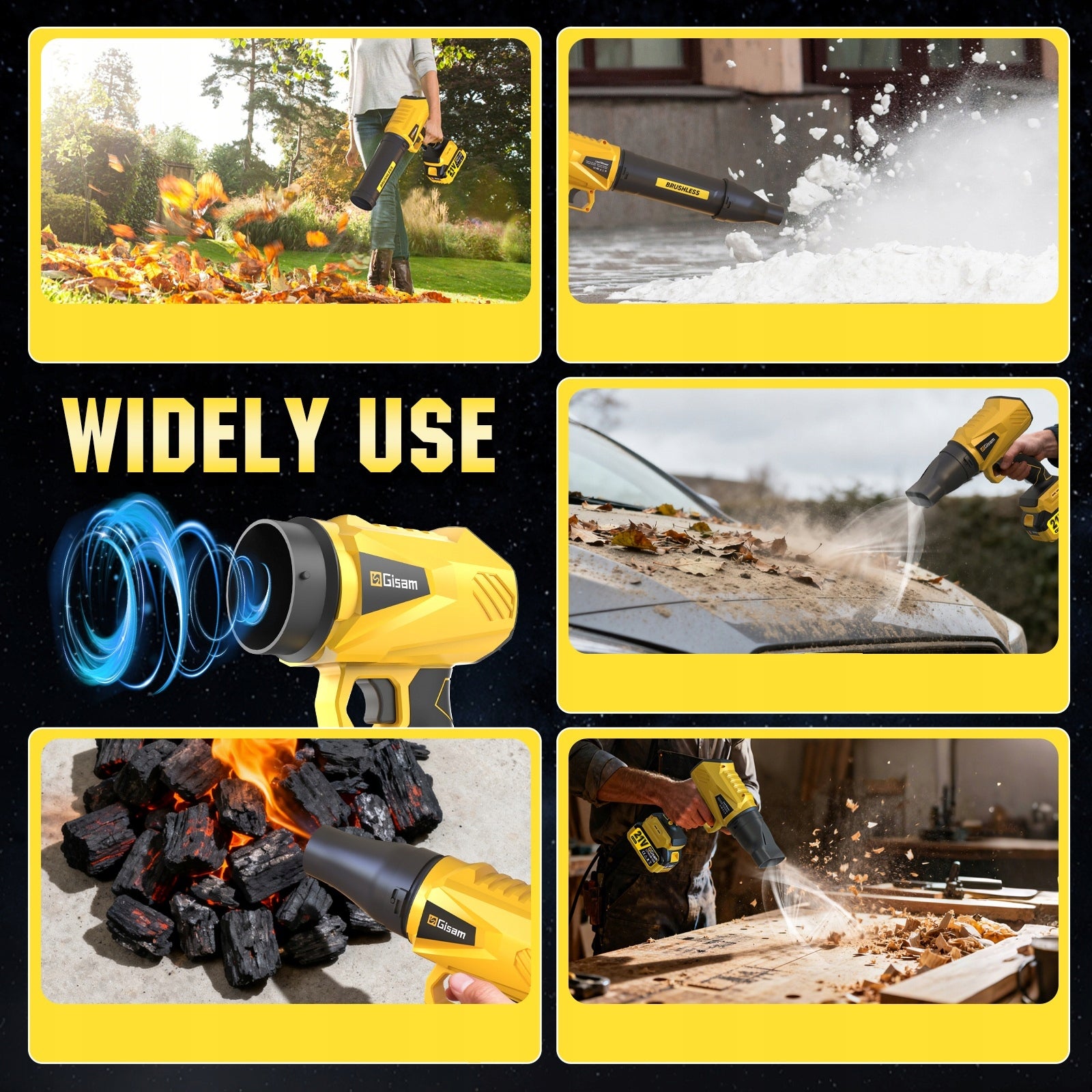 GARDEN CORDLESS LEAF BLOWER FOR SNOW LEAVES,3 NOZZLES, 21V 1x BATTERY Manufacturer code Gisam-4272