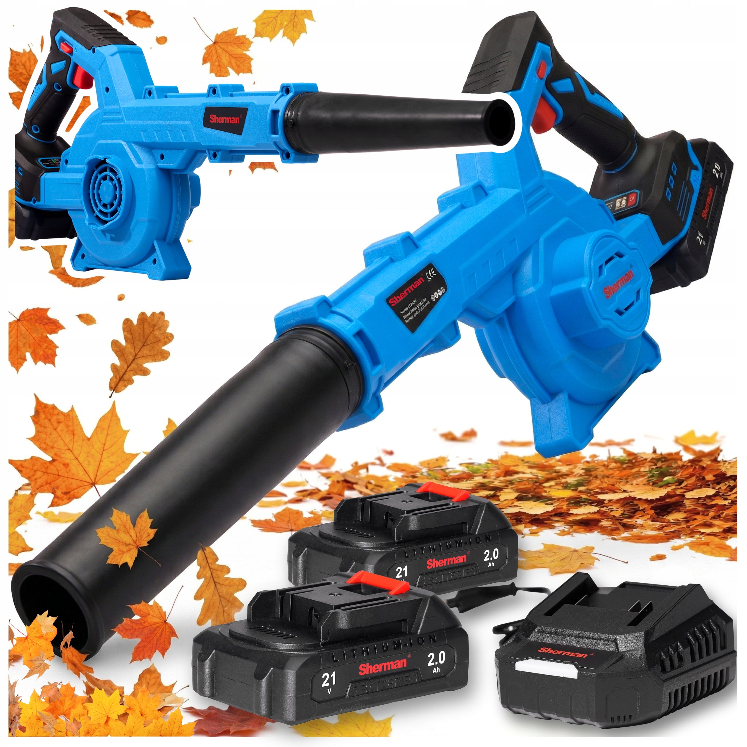 GARDEN CORDLESS LEAF BLOWER SHERMAN 2x AKU 21V + CHARGER