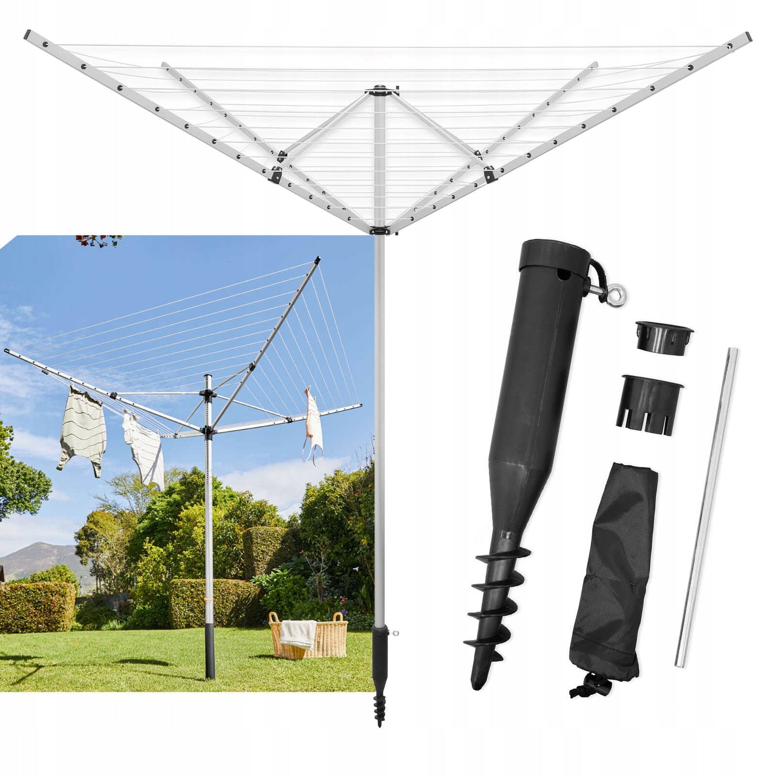 GARDEN DRYER 4 SHOULDER ALU FOR LAUNDRY 50m VERTICAL WITH COVER DRIVEN Total height 190 cm