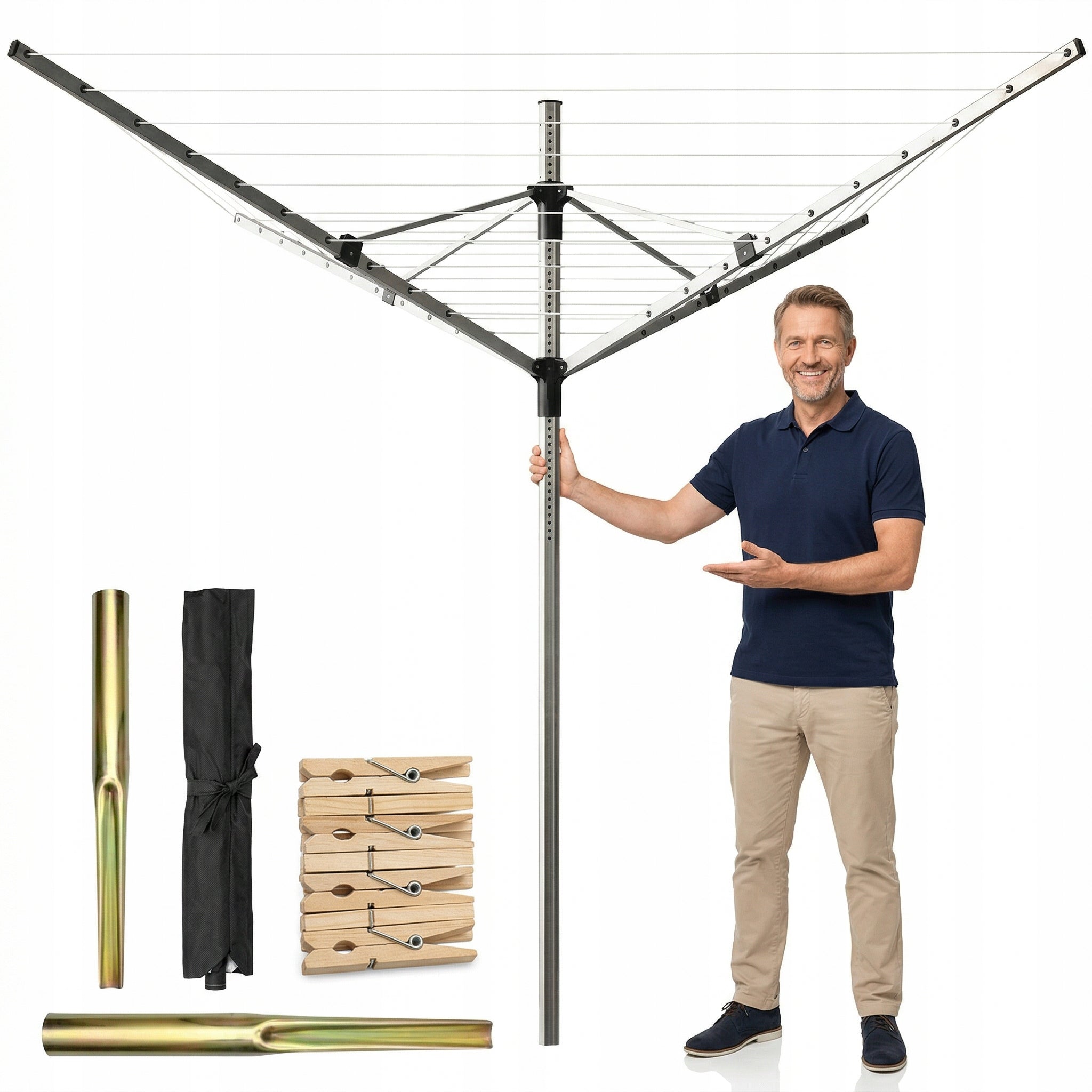 GARDEN DRYER ROTATING 55M 4 ARMS ALUMINUM ADJUSTABLE + COVER