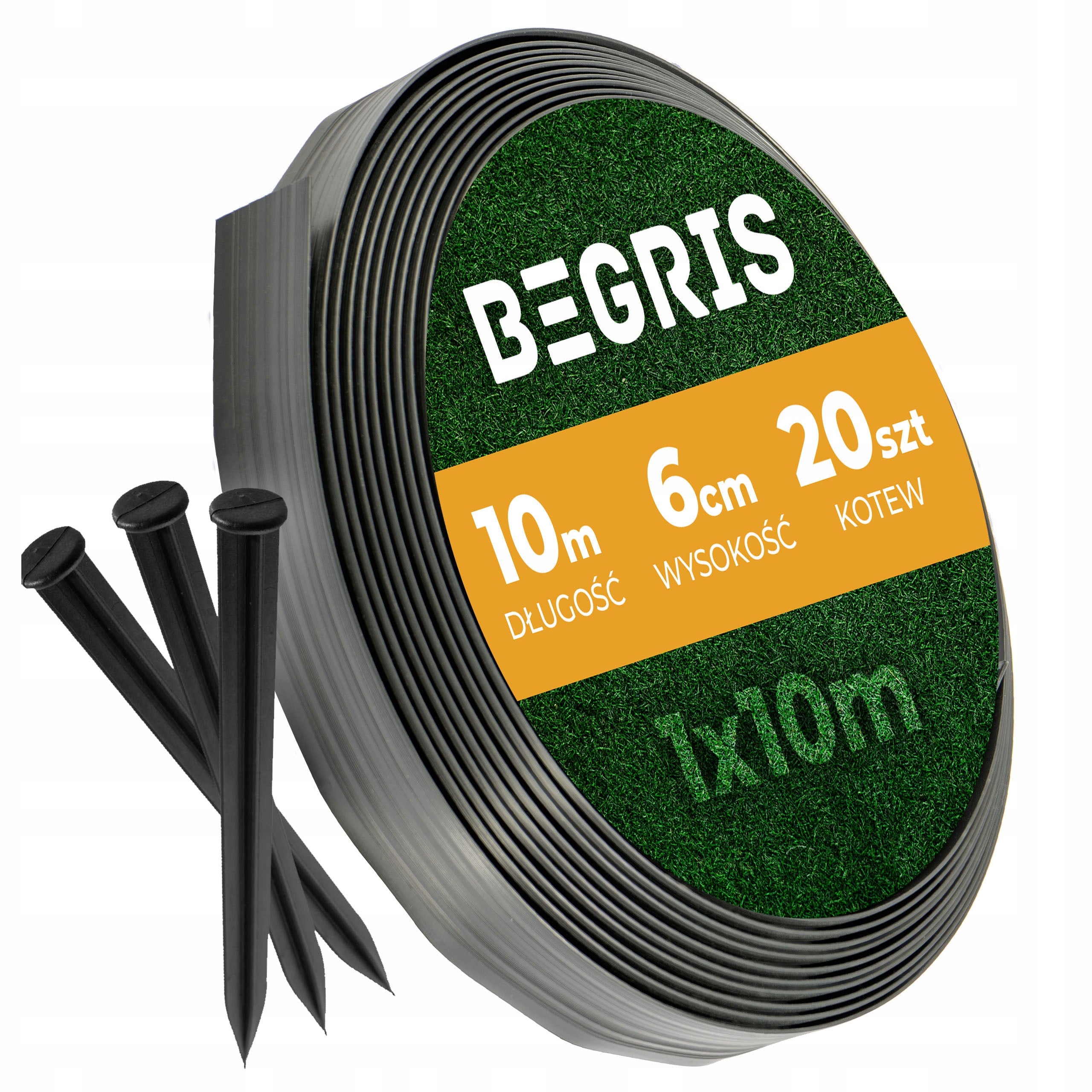 GARDEN EDGING 10M LAWN 6CM + ANCHORS 1X10M BORDER BLACK EDGING