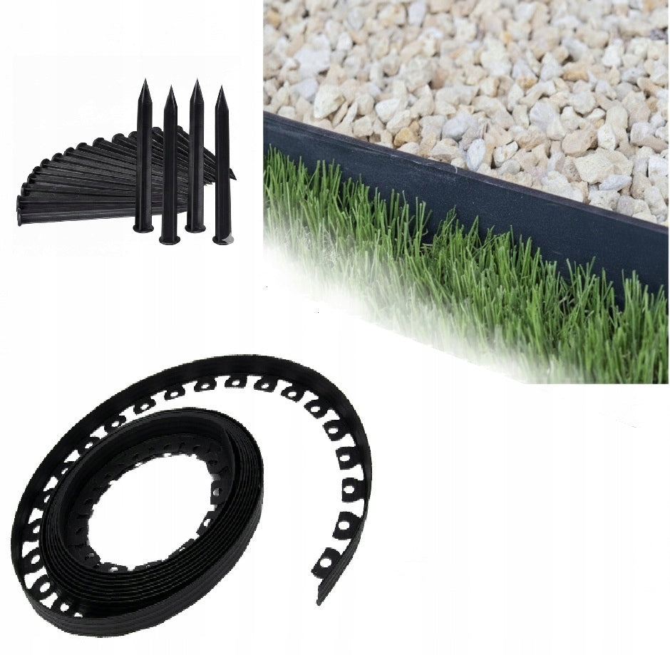 GARDEN EDGING 10M LAWN 6CM + ANCHORS H 60 MM BORDER BLACK EDGING