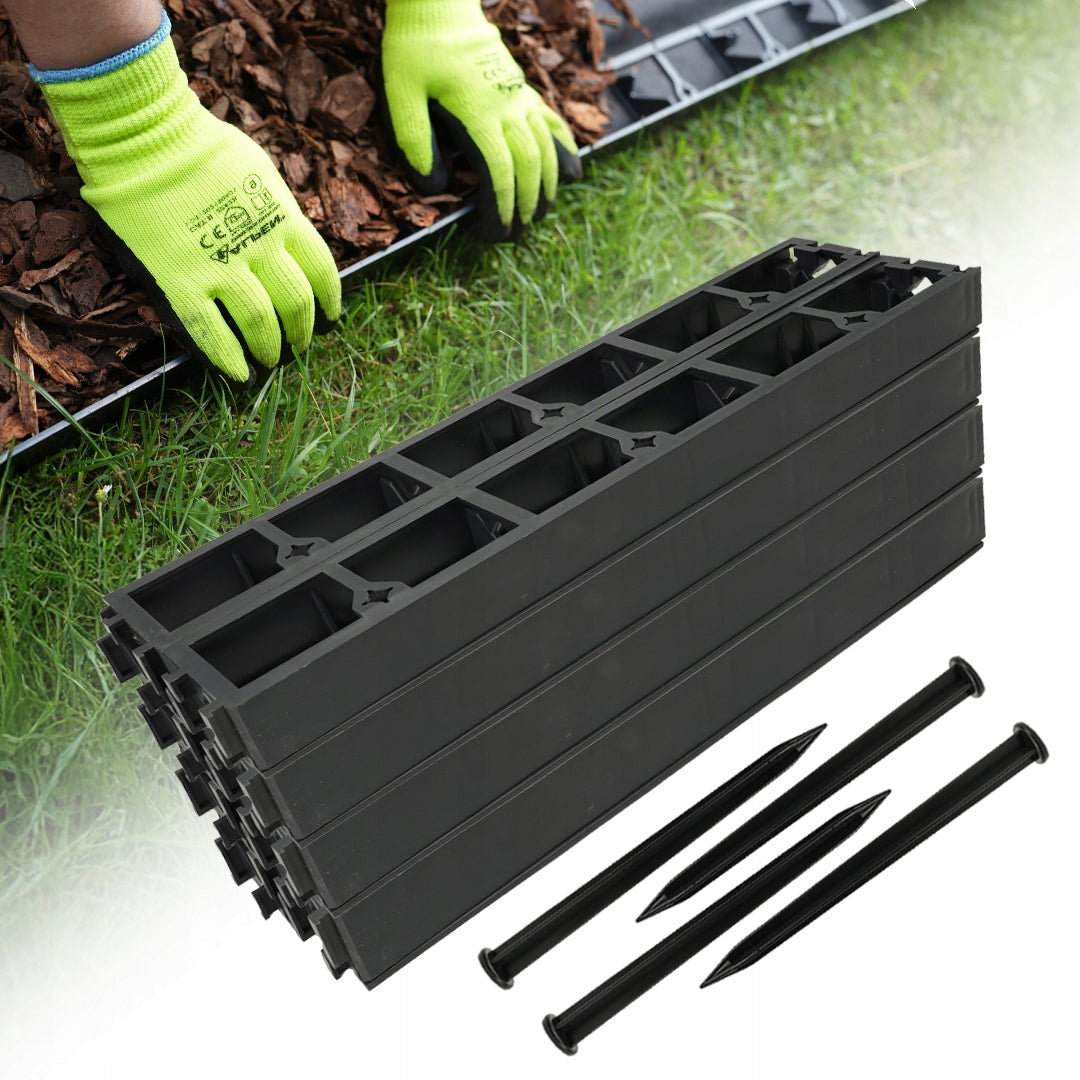 GARDEN EDGING 10m black 4,5cm lawn border plastic + anchors 40pcs