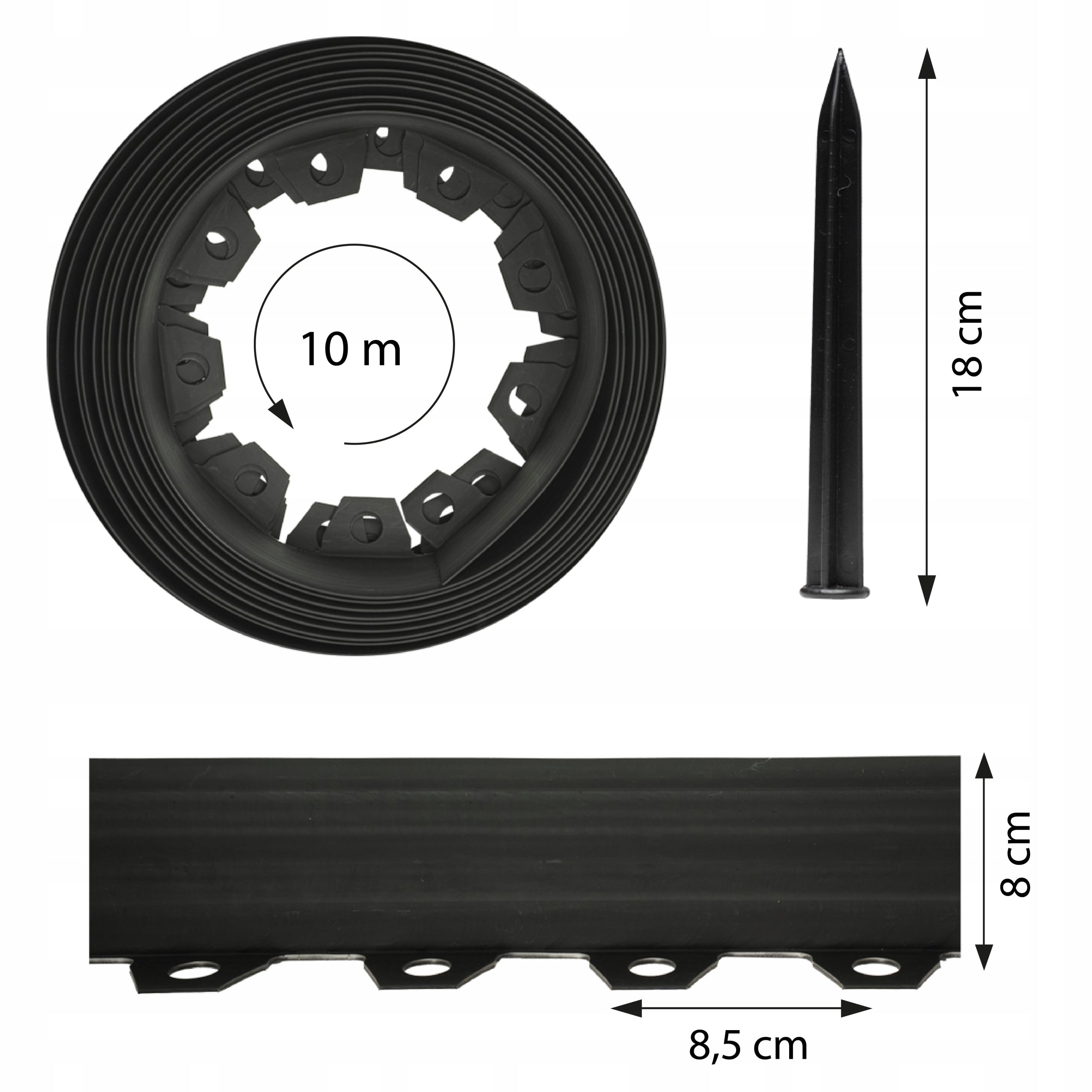 GARDEN EDGING 10m black height 8cm lawn plastic + anchorv Manufacturer code czarne 10/8