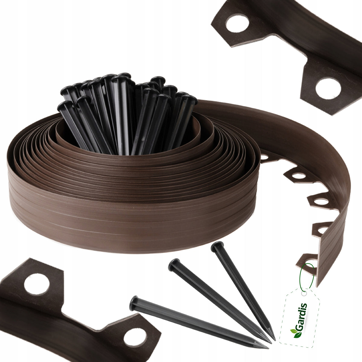 GARDEN EDGING 10m brown 6cm lawn border high plastic + anchors
