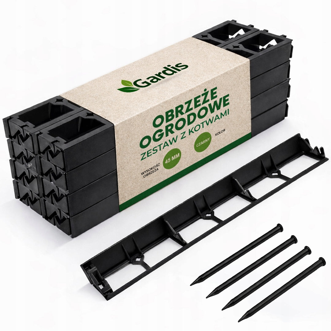 GARDEN EDGING 20m black 4,5cm lawn border plastic + anchors 80pcs