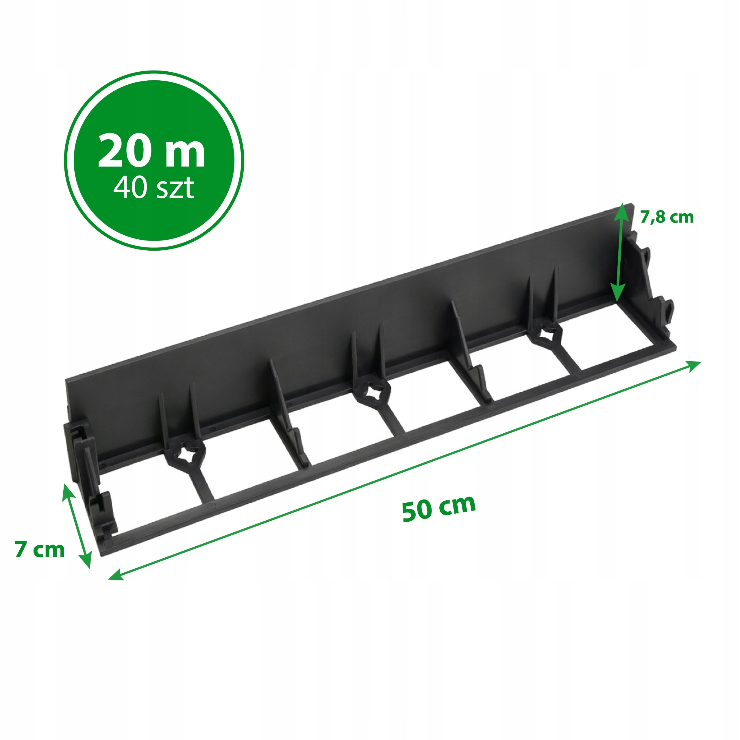 GARDEN EDGING 20m black 7,8cm lawn border plastic + anchors 40pcs Manufacturer code 78mm 20MB + 40 kotwy