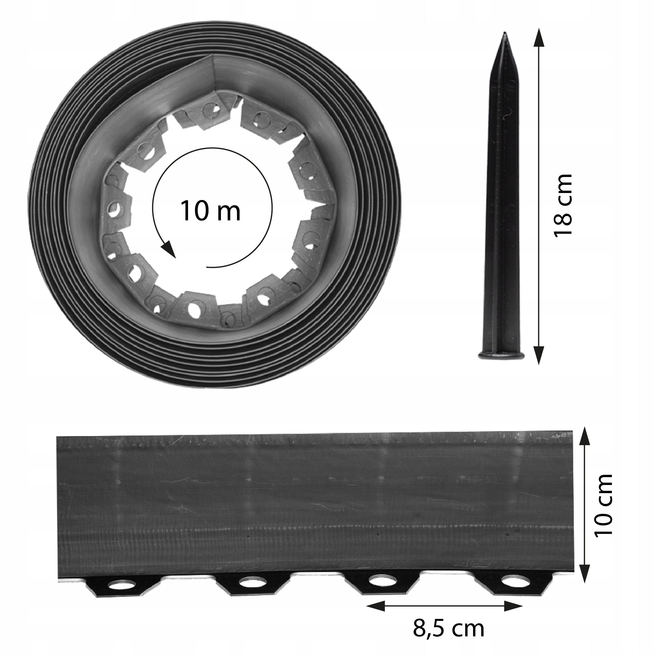 GARDEN EDGING 30m black 10cm HIGH lawn plastic roll + anchors Manufacturer code czarne 30/10